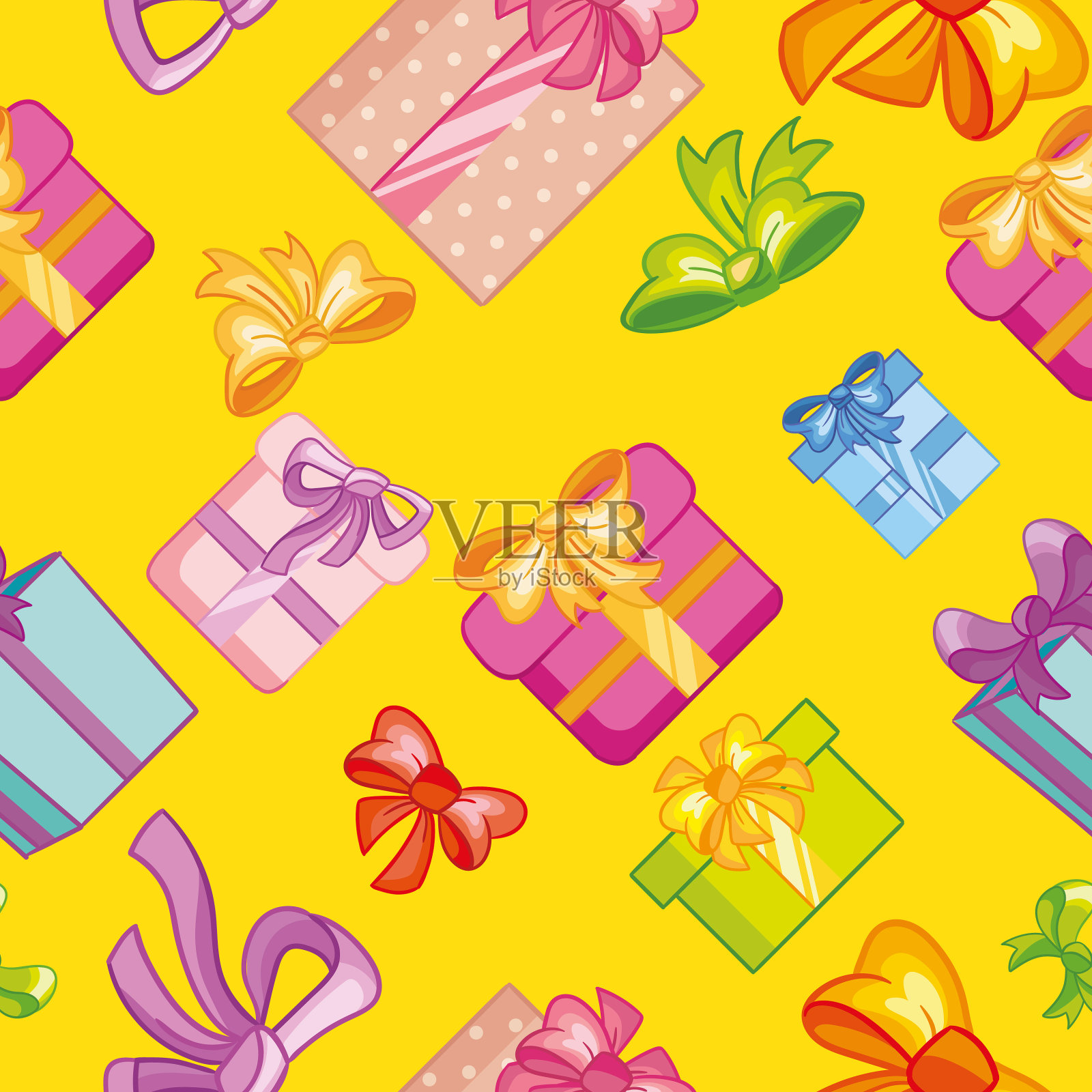 无缝图案与可爱的彩色礼物上插画图片素材