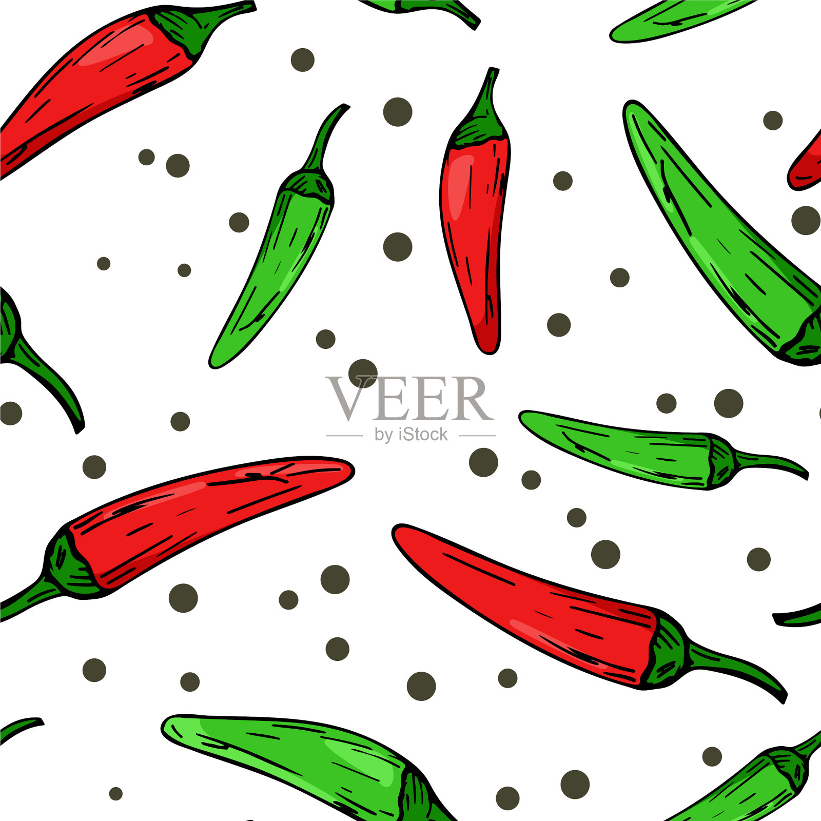 无缝重复模式与辣椒插画图片素材