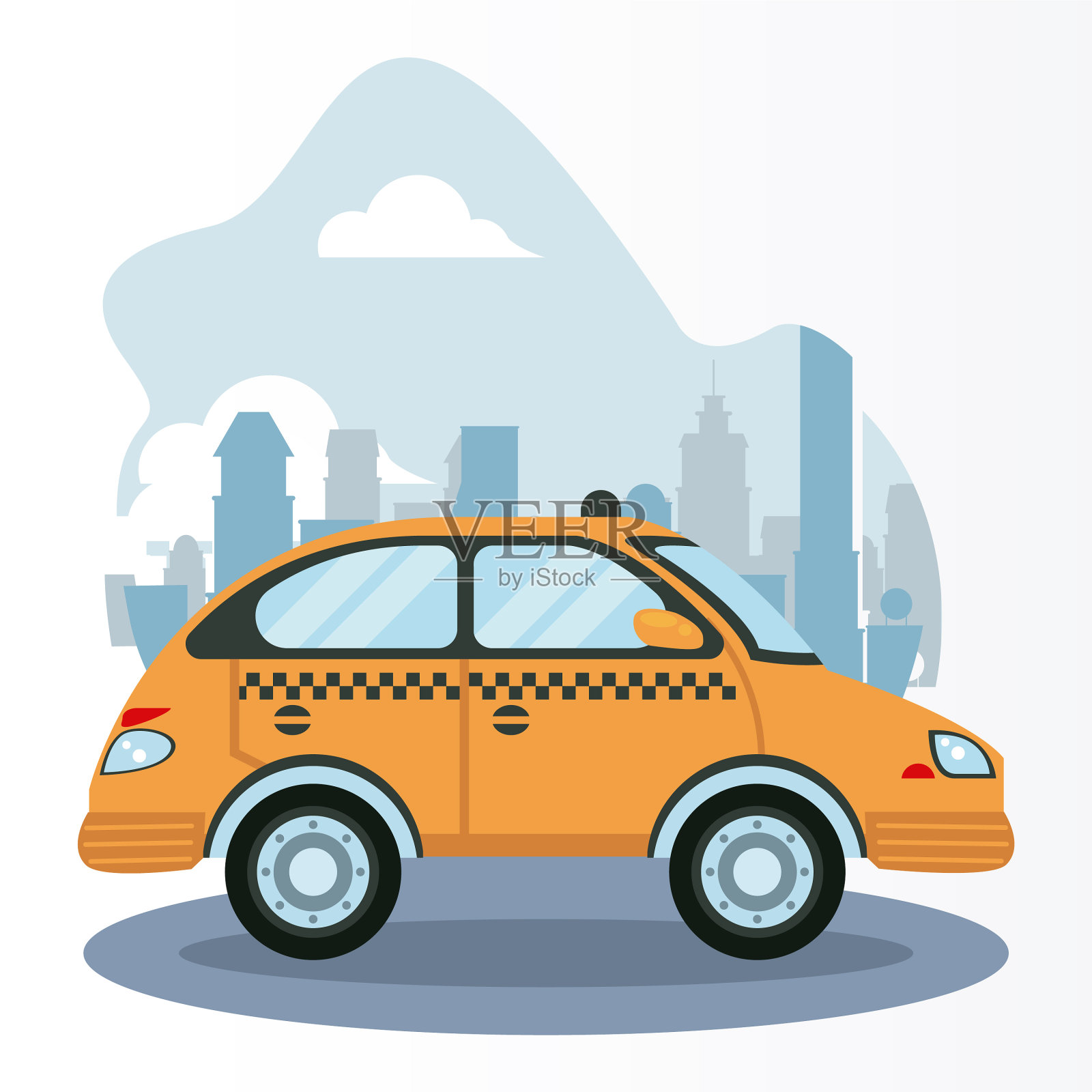 出租车车辆在城市场景图标插画图片素材