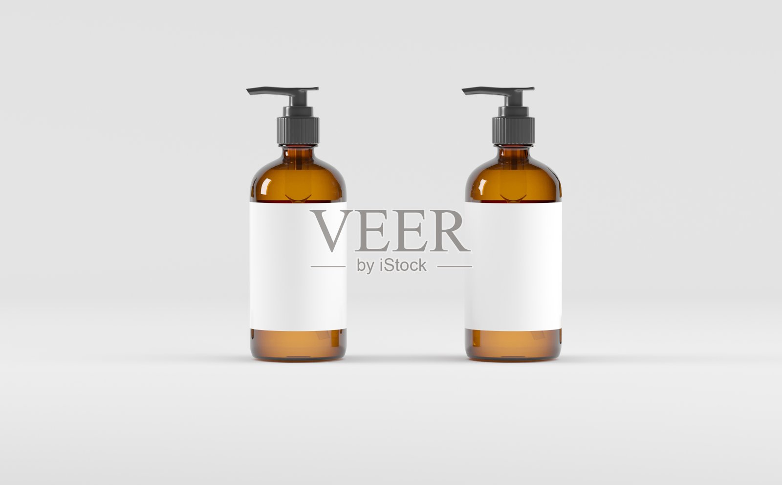 琥珀玻璃瓶泵分配器肥皂洗发水液体模型3D插图照片摄影图片