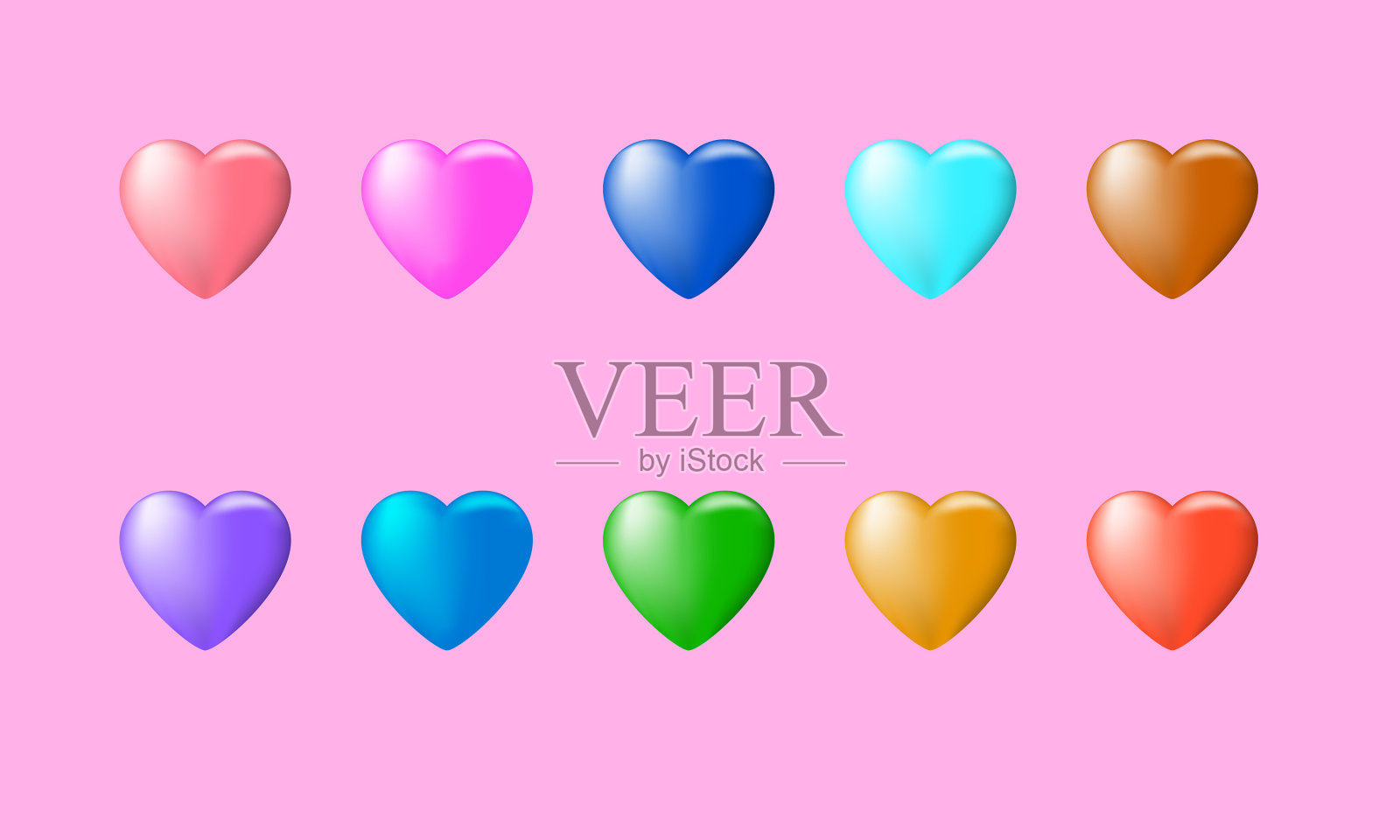 设置10个心形气球的颜色插画图片素材