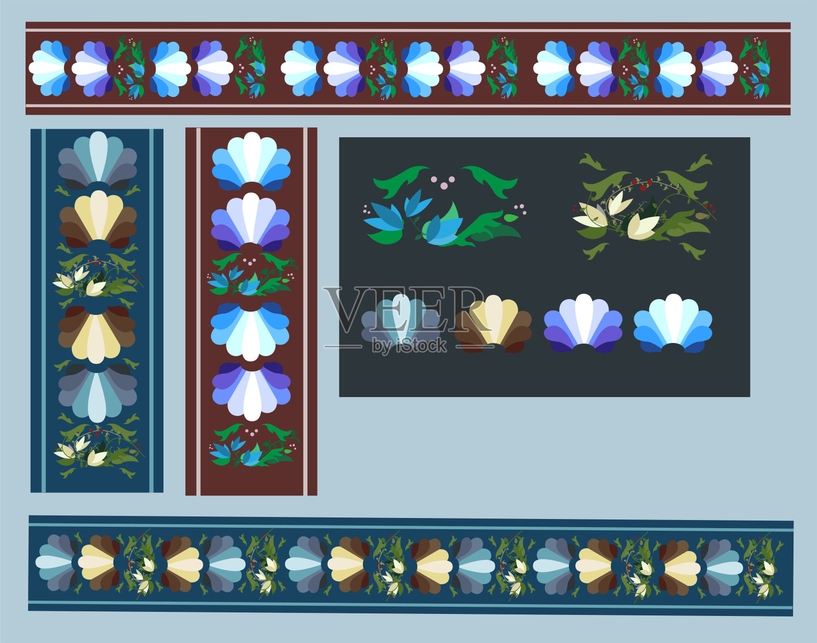 中世纪风格的装饰性镶边花插画图片素材