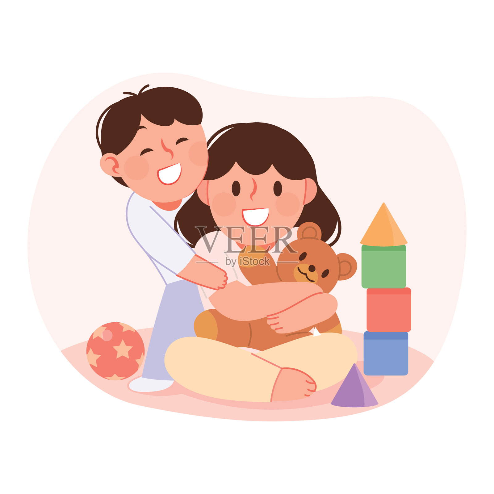 兄弟姐妹玩。插画图片素材