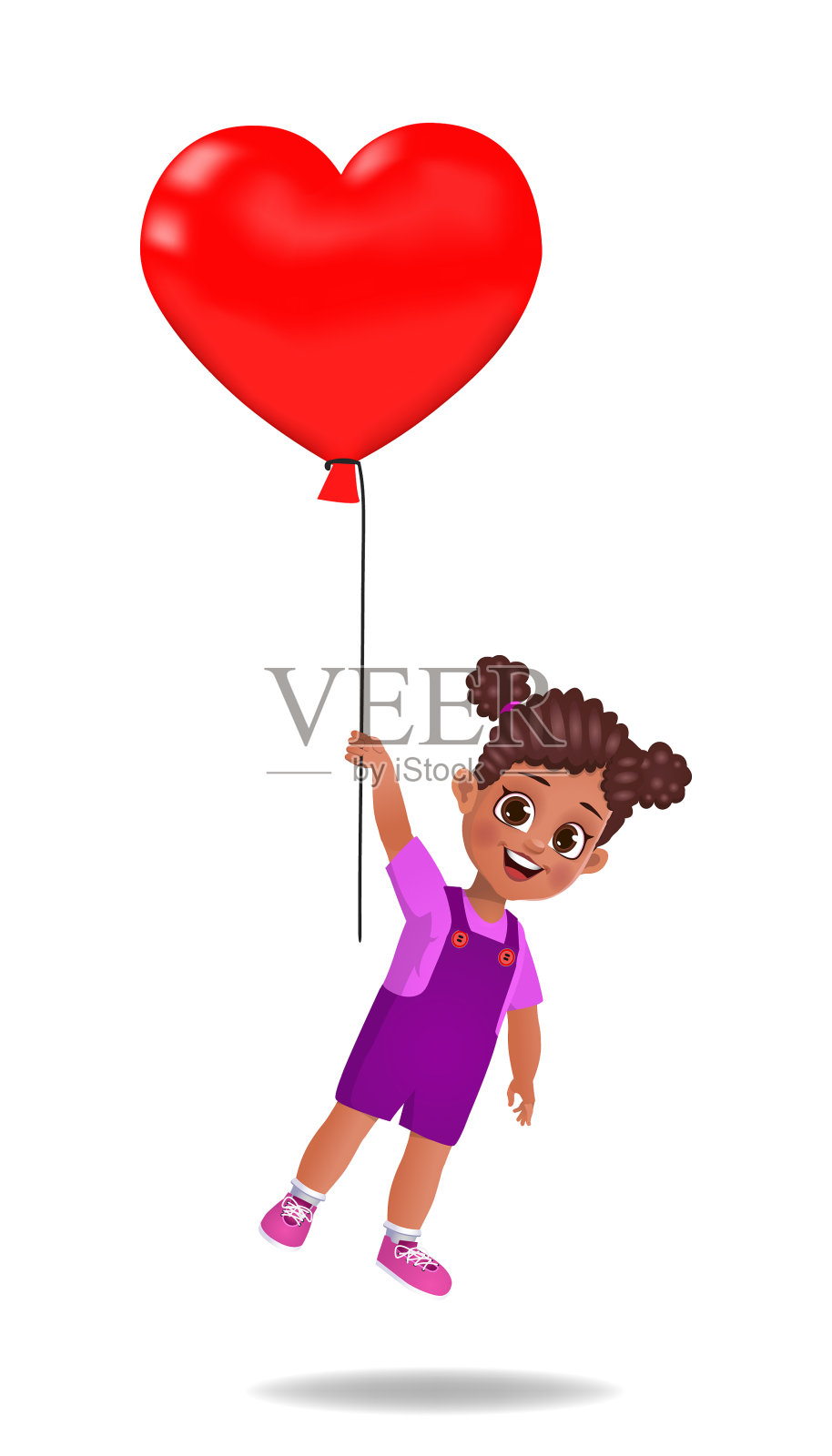 可爱的女孩抱着爱的形状的气球矢量插画图片素材