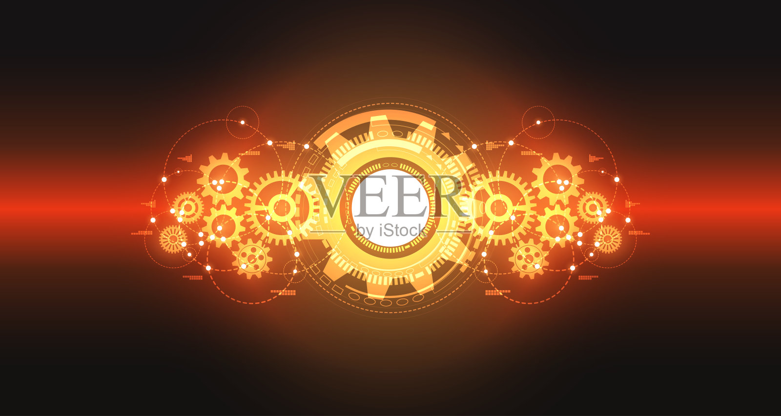 工程齿轮图案发光晕，科技风格橙色背景。EP.8插画图片素材
