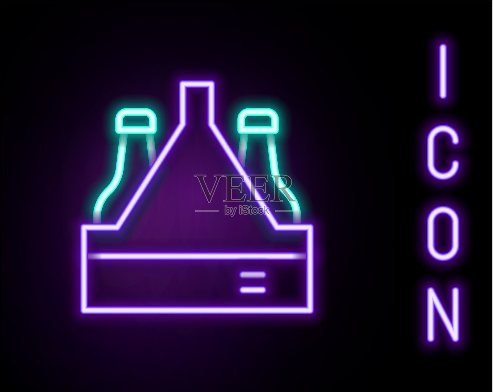 发光的霓虹灯线包装啤酒瓶图标插画图片素材