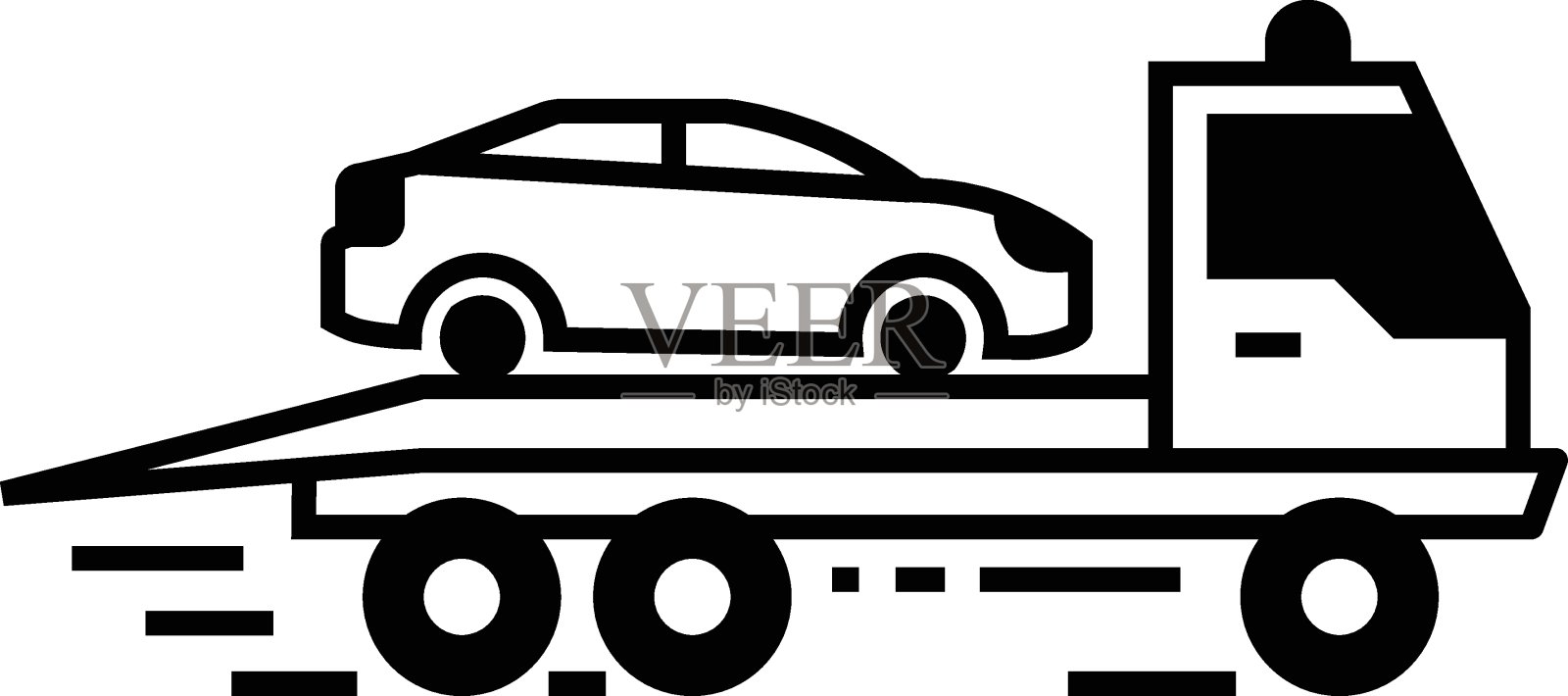 拖车服务，车辆事故救援矢量字形图标设计，路边援助概念，白色背景上的救援反应符号插画图片素材