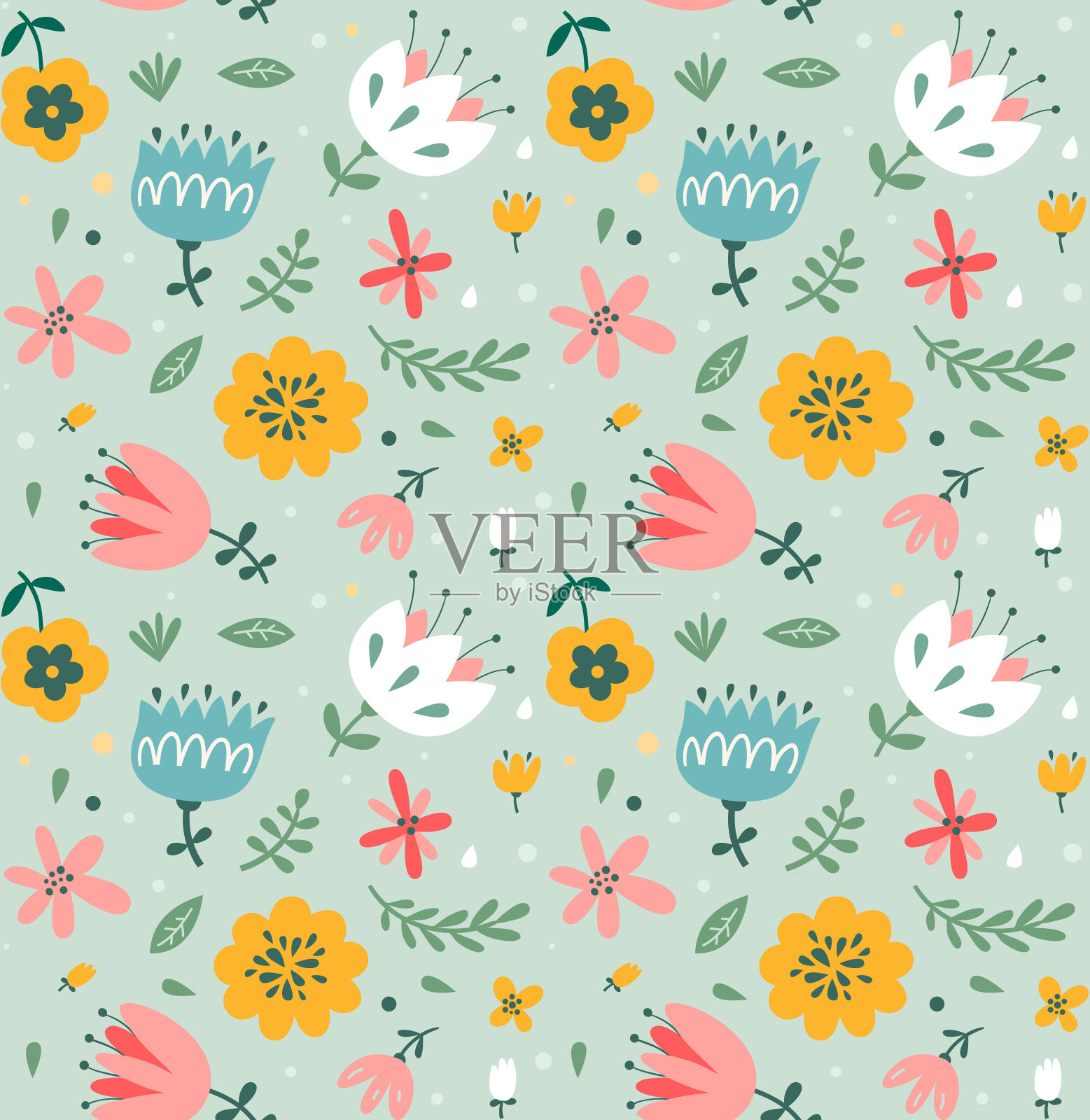 无缝的花卉图案。可爱的花朵插画图片素材