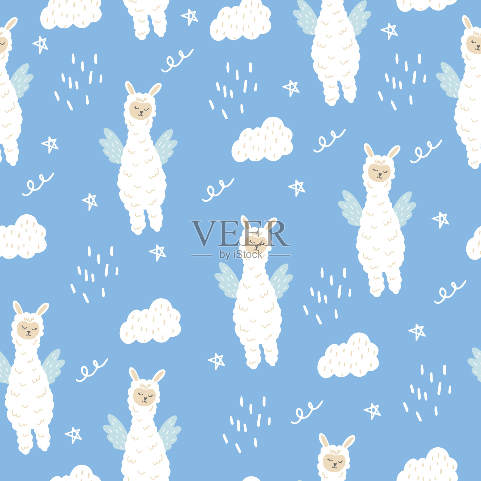 无缝模式与可爱的羊驼翅膀。有翅膀的神奇动物。插画图片素材