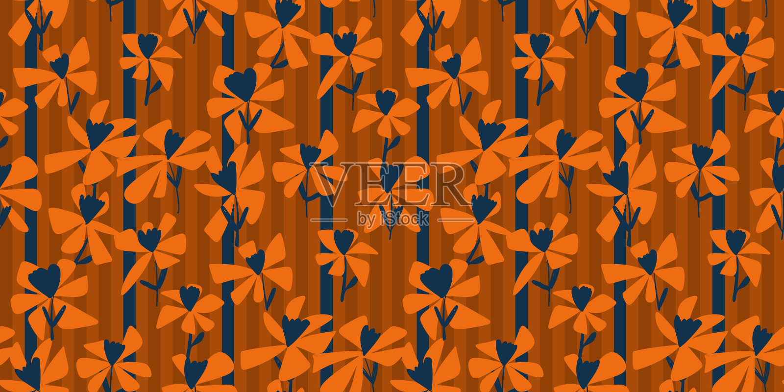 抽象条纹和花无缝图案插画图片素材