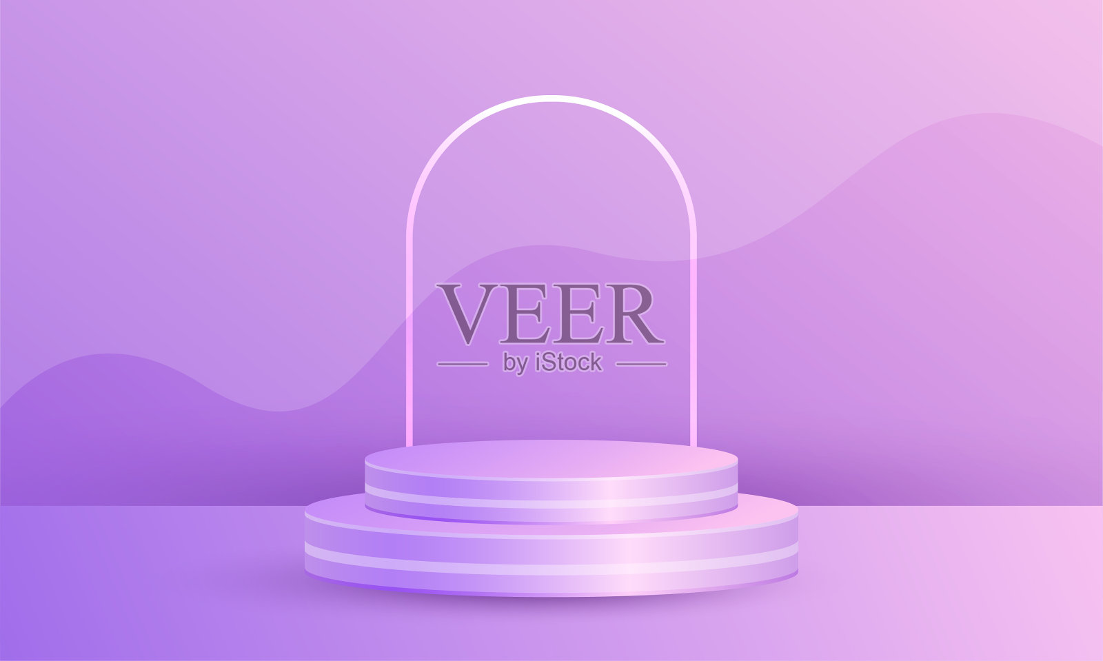 最小场景产品展示与几何平台，圆柱体裙台在紫色的背景插画图片素材