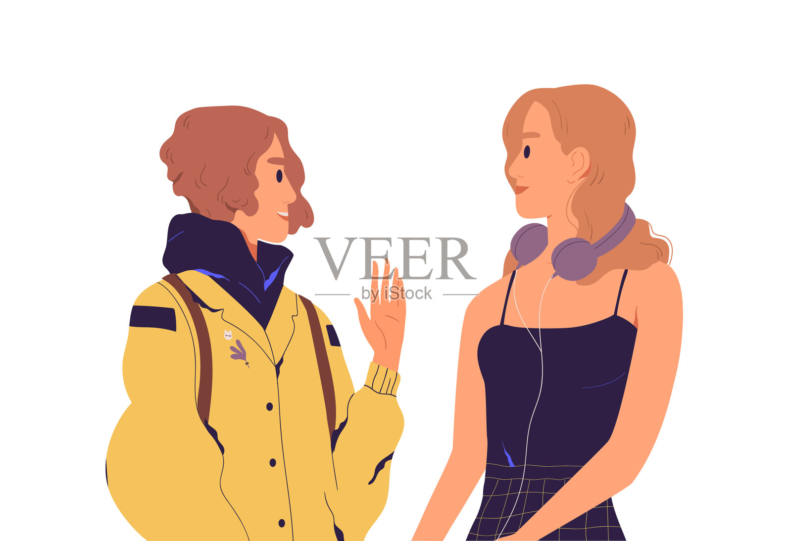 年轻的女人微笑着问候她的朋友插画图片素材