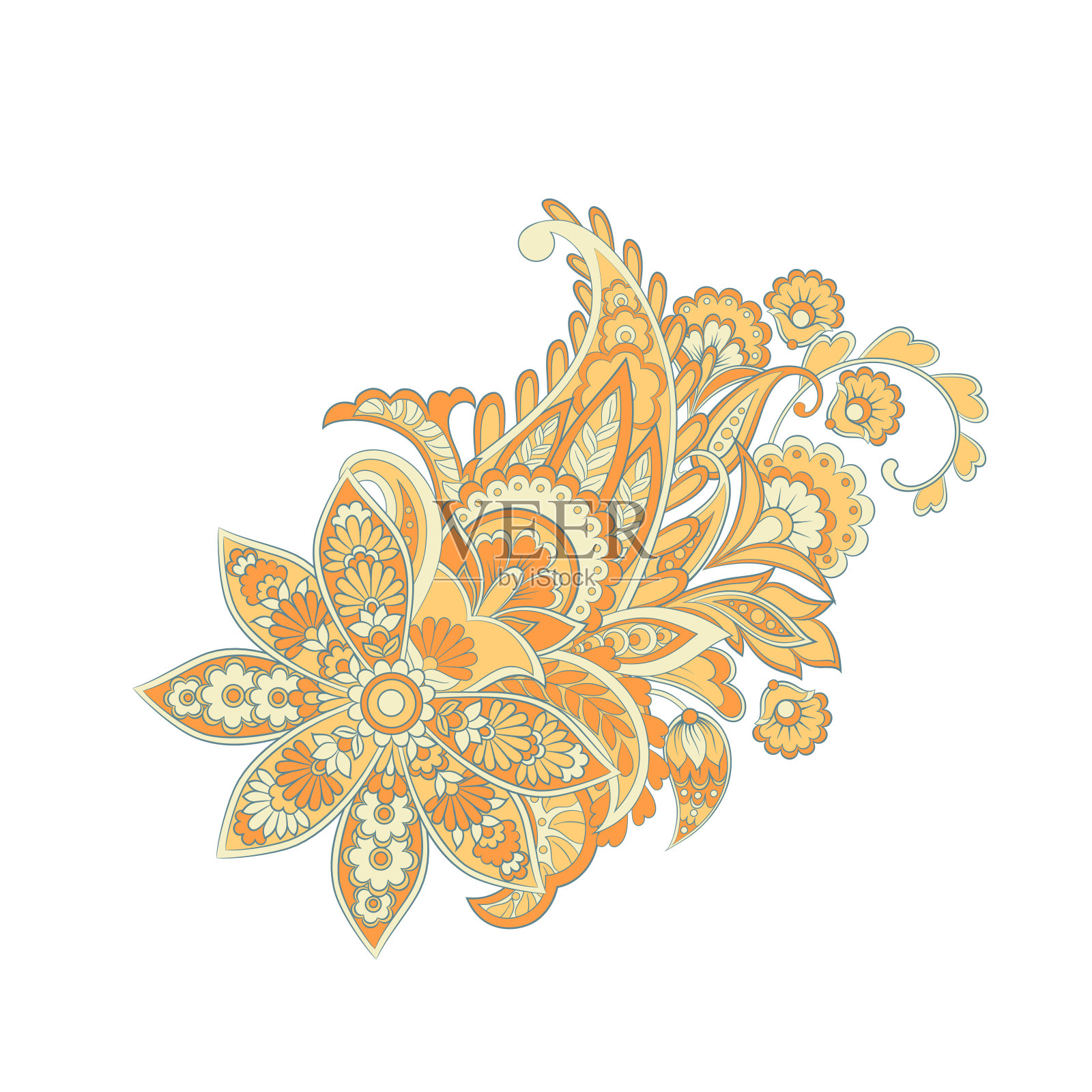 佩斯利矢量模式。神奇的花,叶子插画图片素材