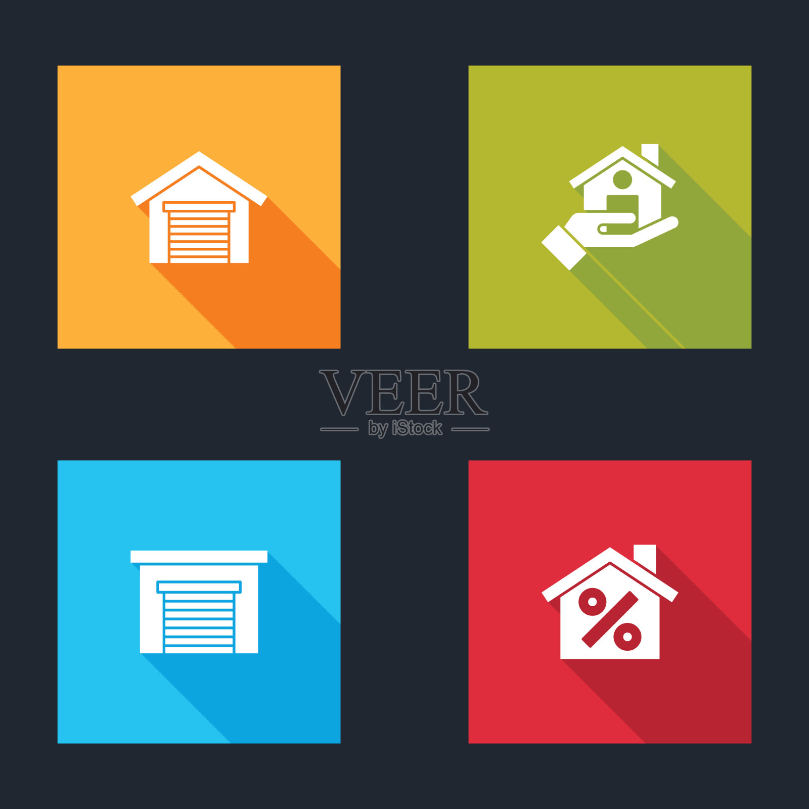 设置车库经纪人和房子与percant图标素材