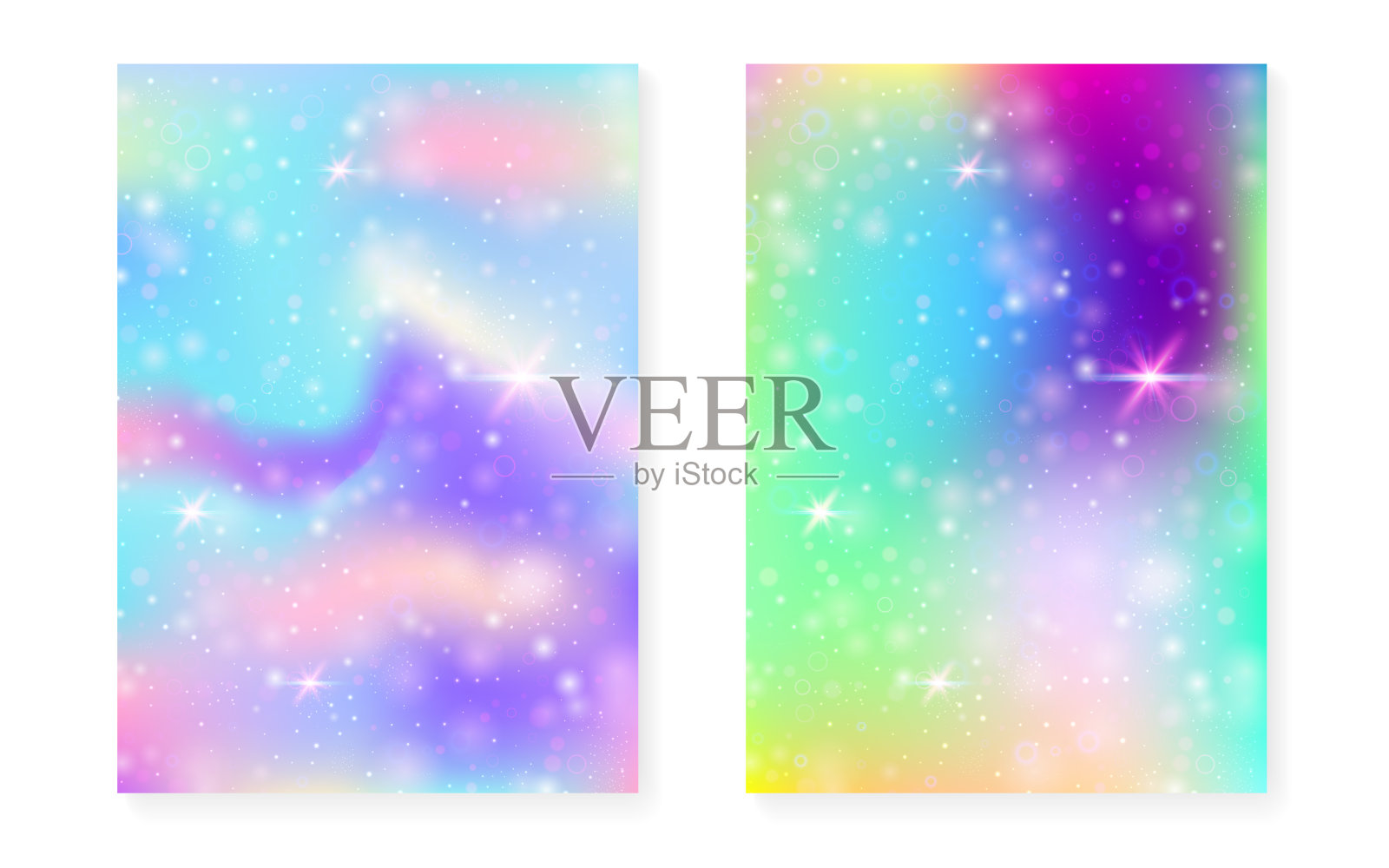 魔法背景公主彩虹梯度。卡哇伊的独角兽全息图。插画图片素材