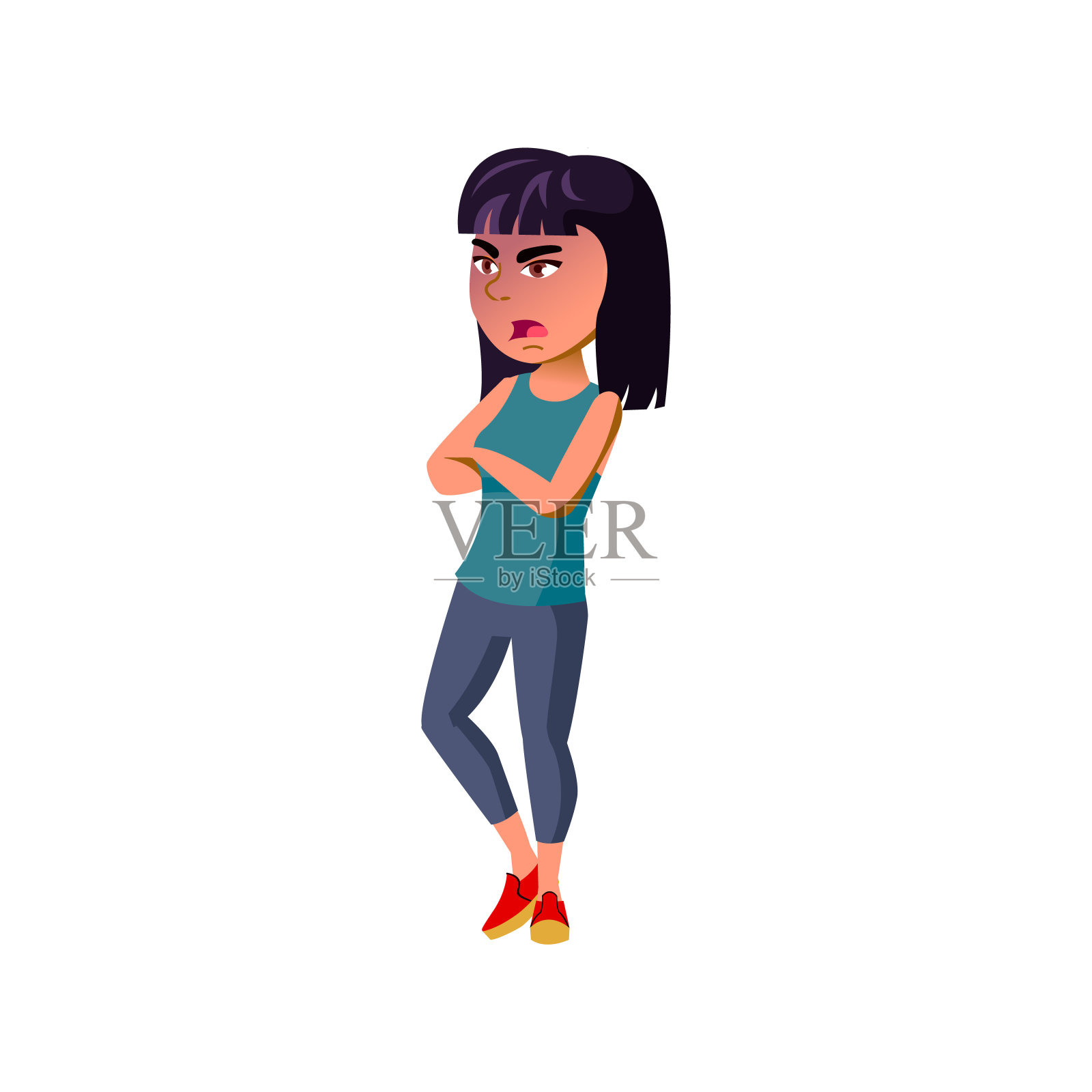 愤怒的亚洲女孩抱怨卡通向量设计元素图片