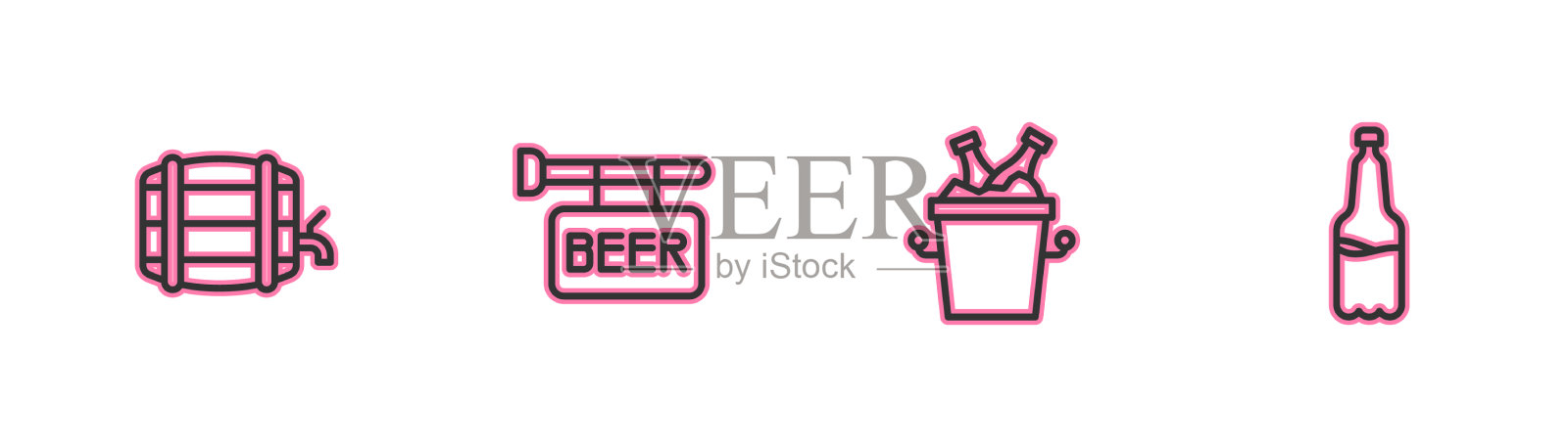 将木桶放在架子上，放置啤酒瓶图标素材