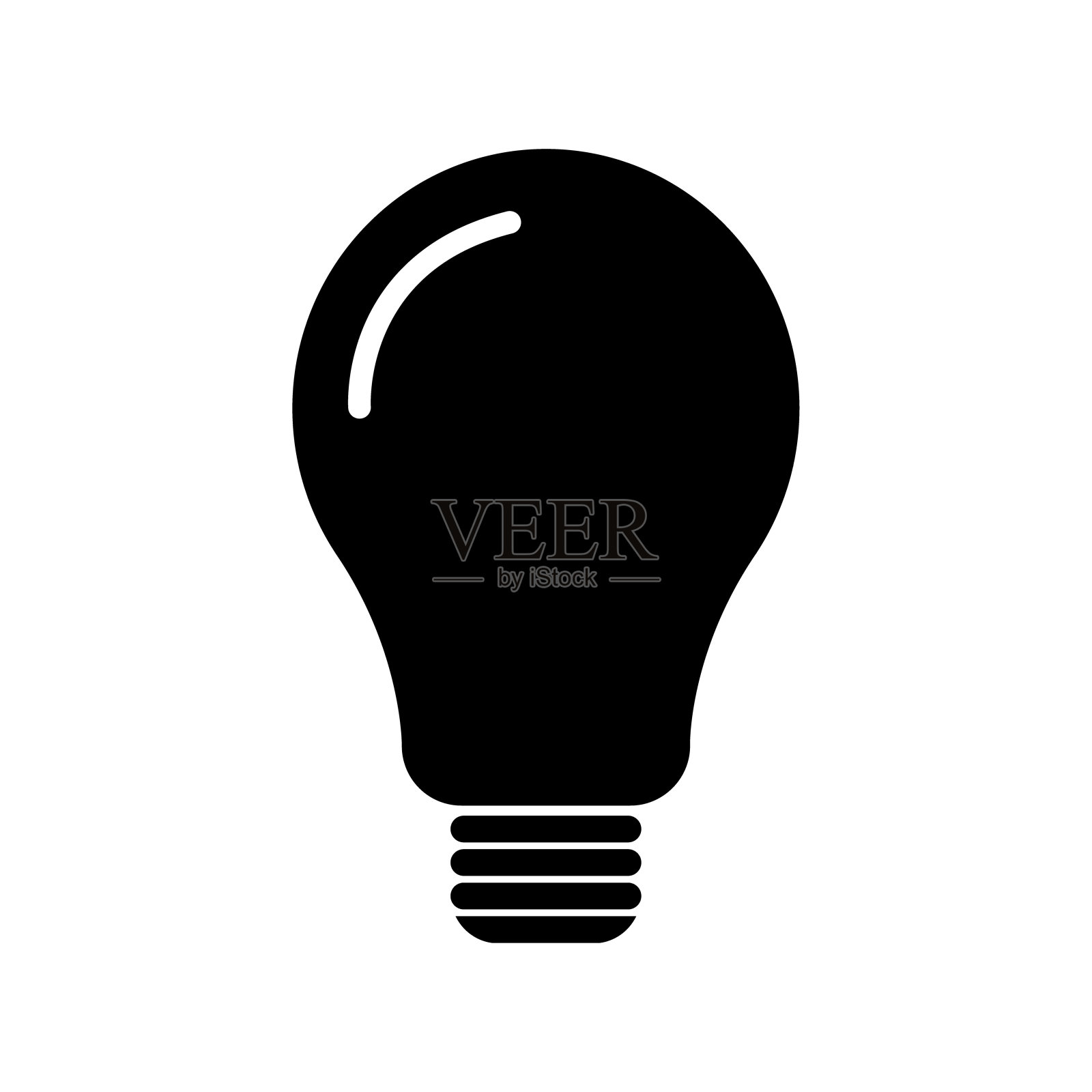 灯泡图标，灯泡能源符号电力矢量插图孤立在白色背景黑色和白色设计图标素材