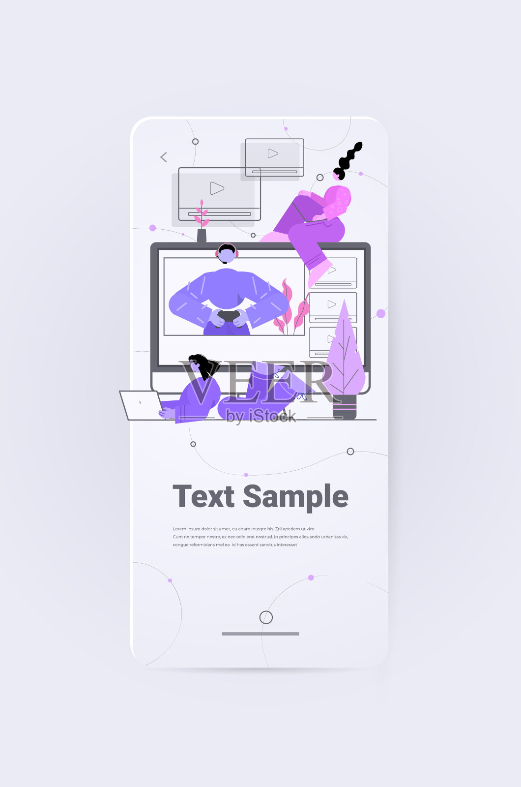 呼叫中心话务员以耳机对电脑显示器屏幕进行客户服务在线支持的概念设计模板素材