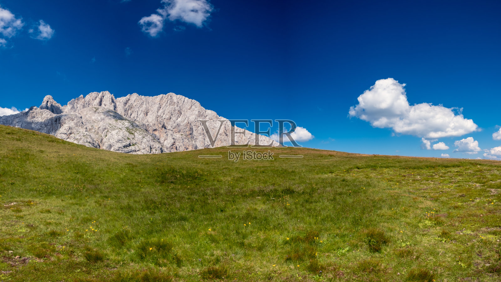 夏日的一天，在意大利弗利利-威尼斯-朱利亚的最高山峰，科格里安山顶照片摄影图片