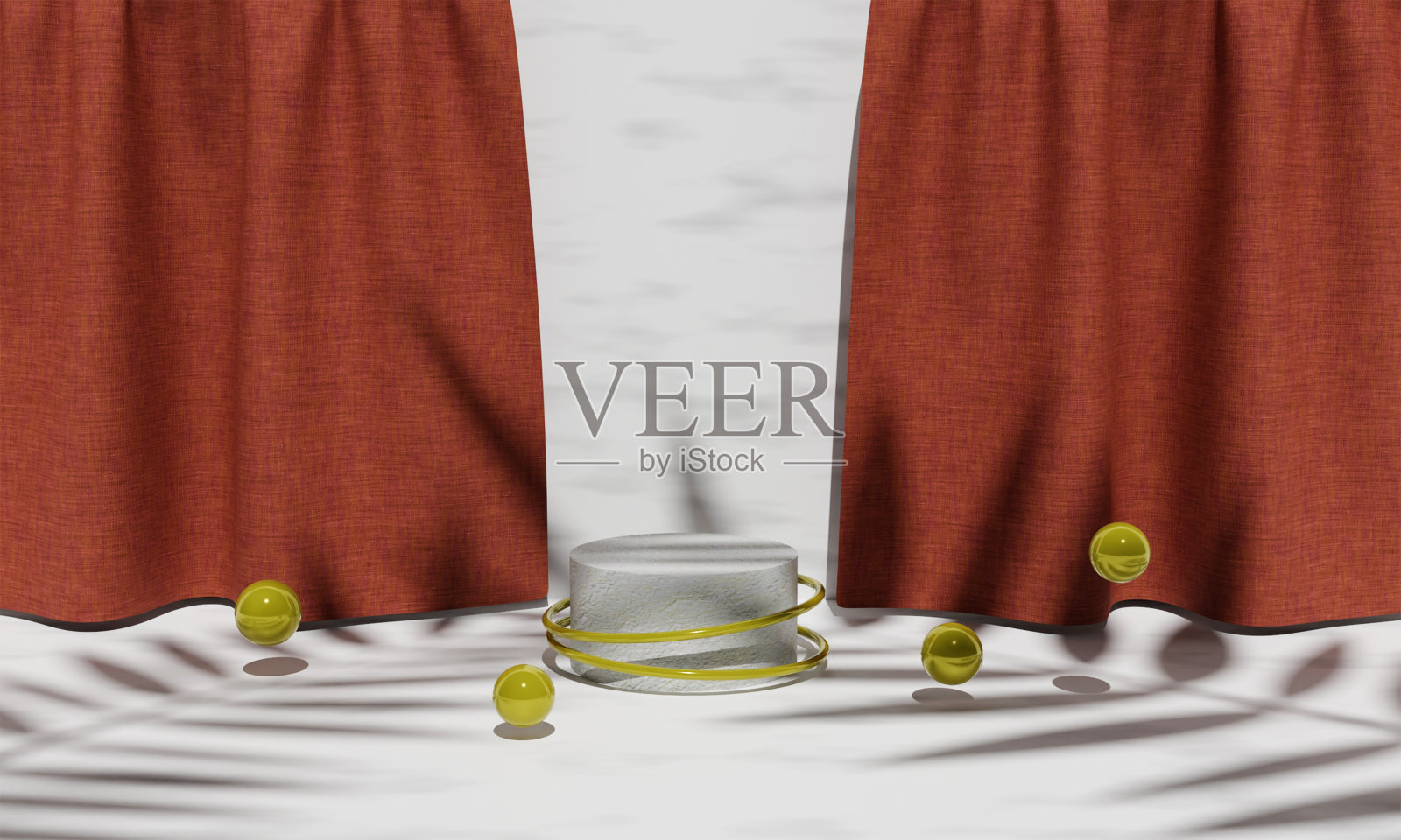 3D摇滚平台与窗帘为背景。3D渲染和插图。照片摄影图片