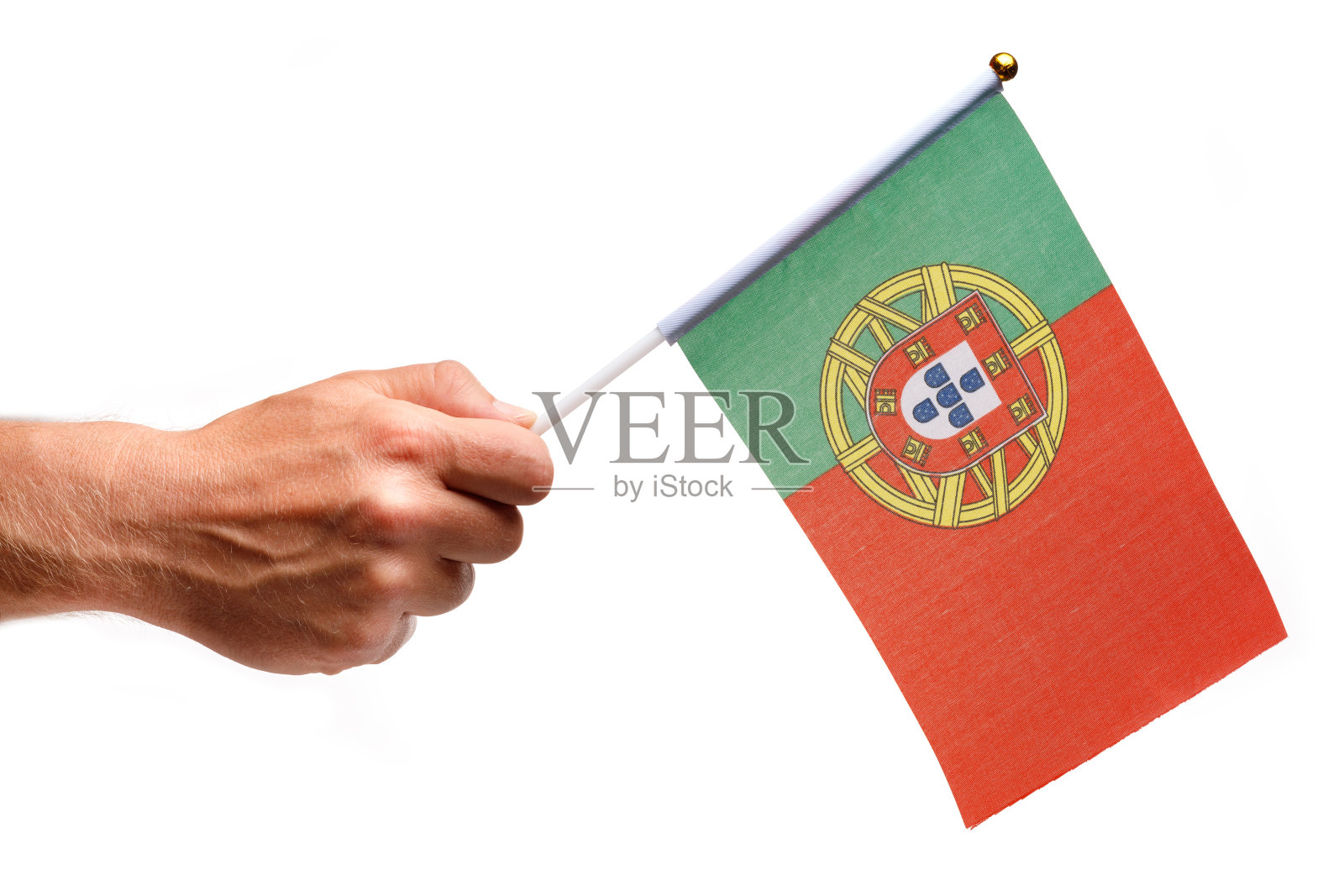 葡萄牙国旗小在手孤立照片摄影图片