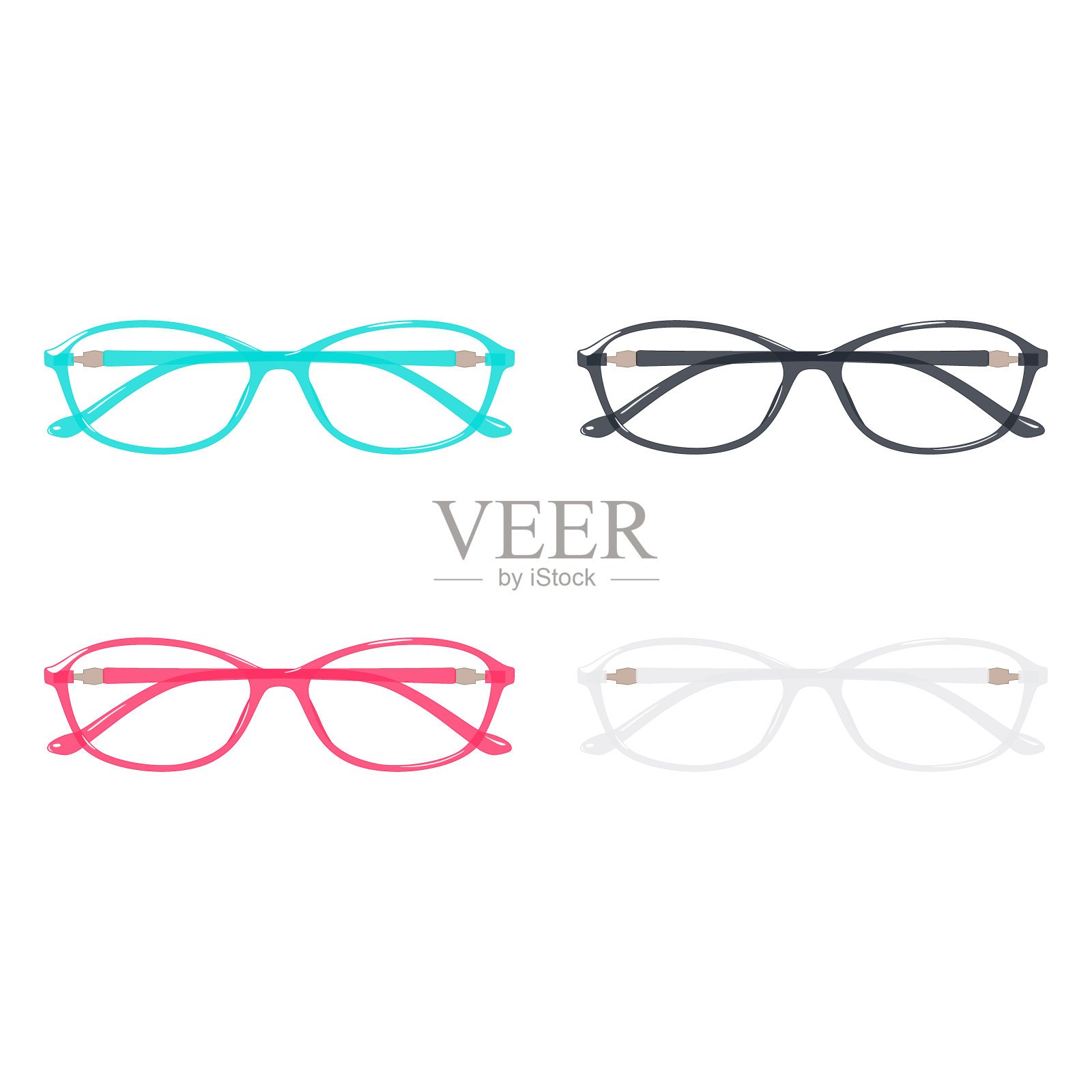 眼镜框架插图集(白色背景，矢量，切口)设计元素图片