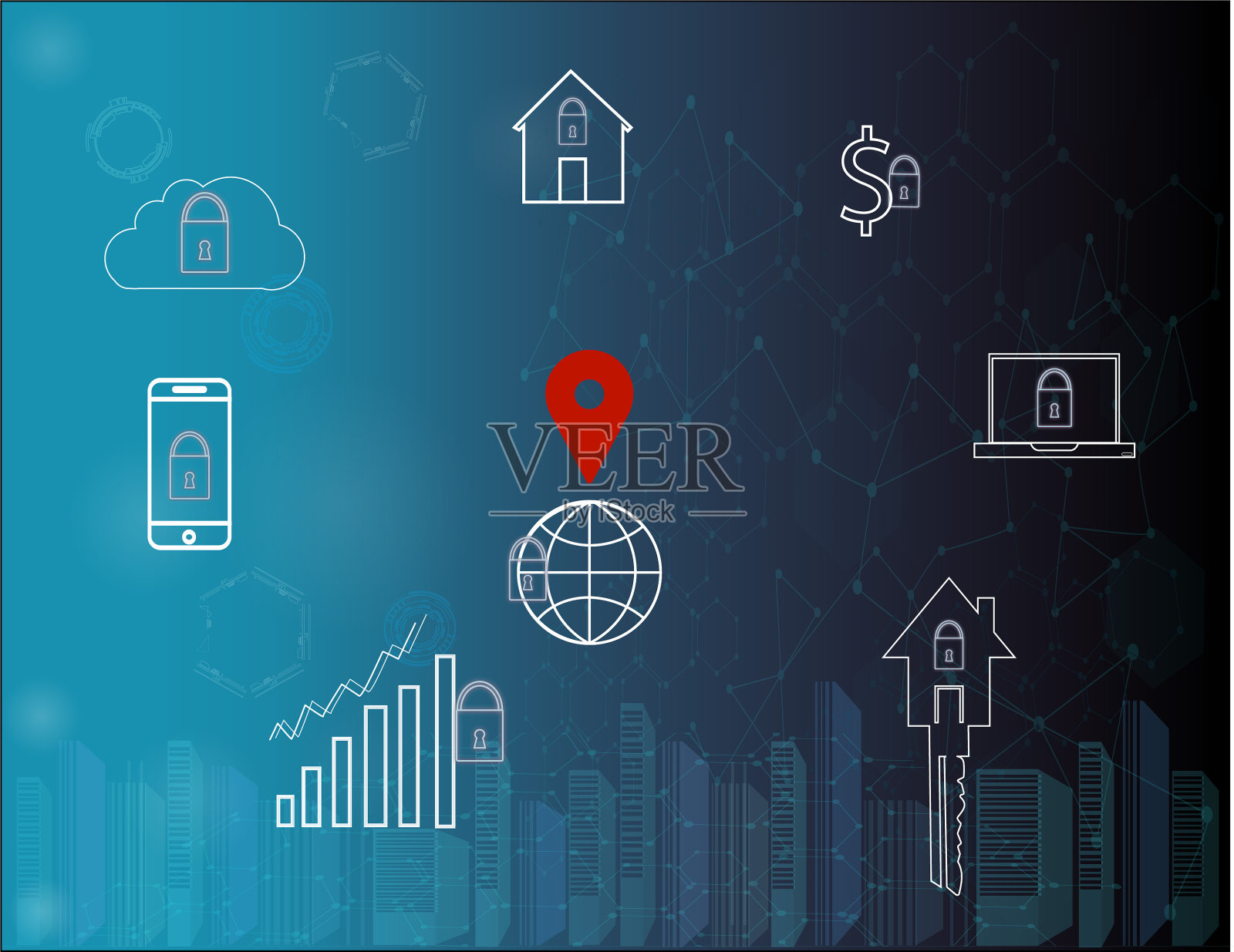 显示保险概念的图形界面图标插画图片素材