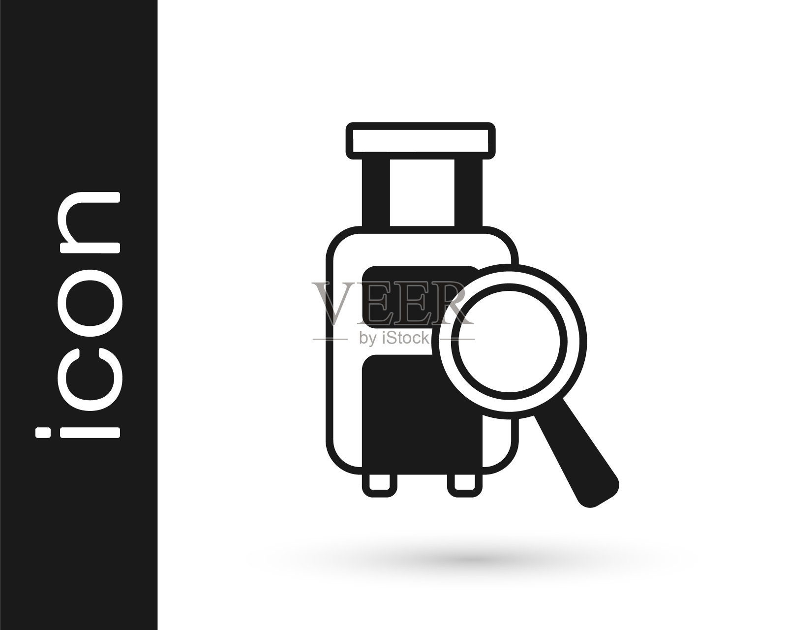 黑色航空公司服务寻找丢失行李图标孤立在白色背景上。搜索的行李。向量图标素材