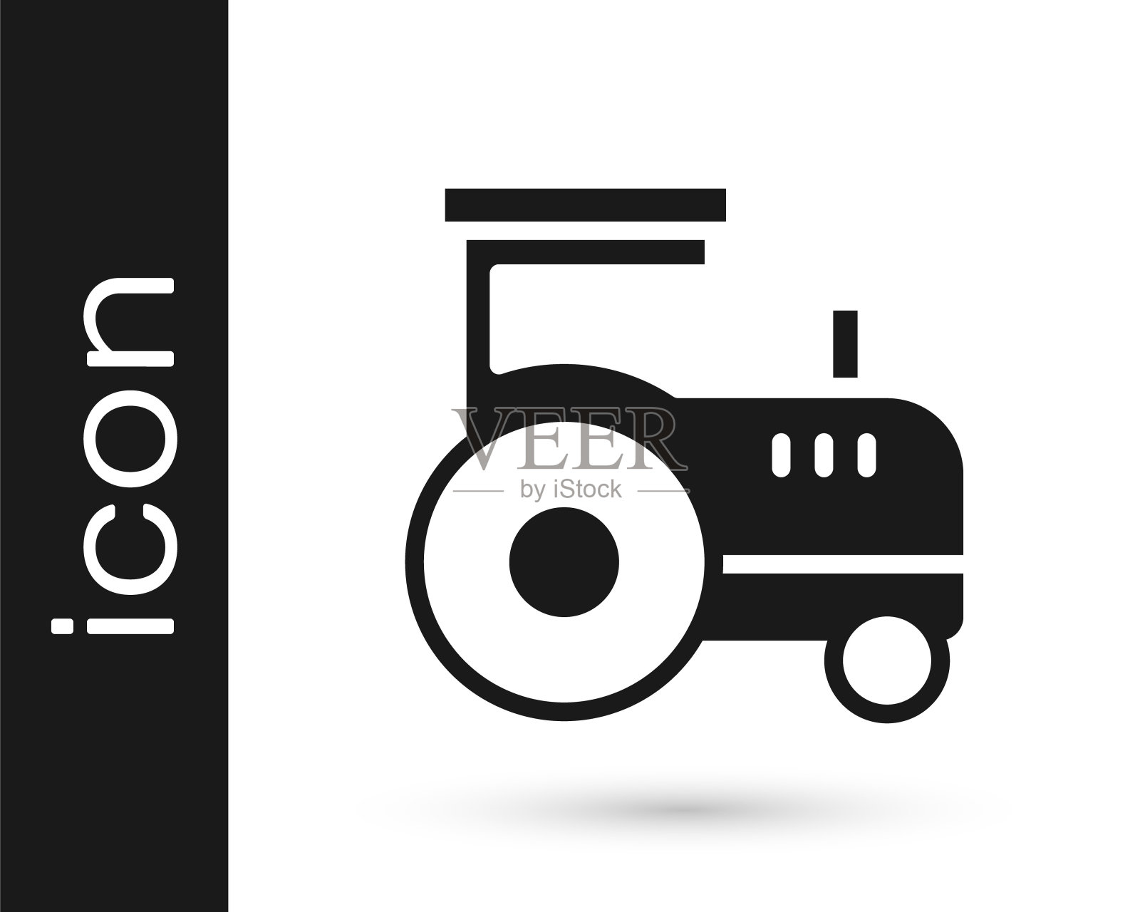 黑色拖拉机图标孤立在白色背景。向量图标素材