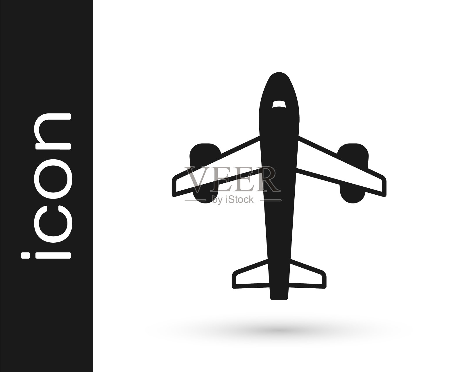 黑色飞机图标孤立在白色背景。飞行的飞机图标。客机的迹象。向量图标素材