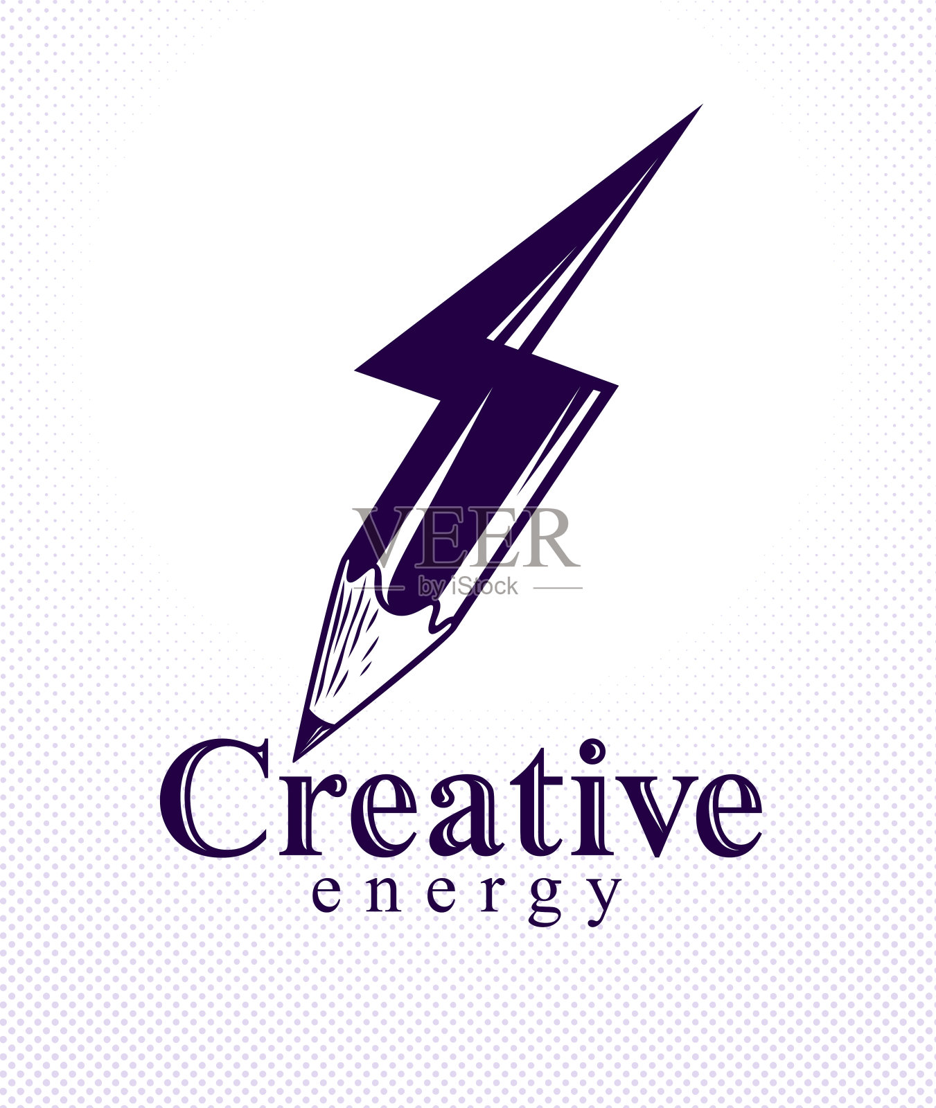 创意能量的力量概念，用铅笔表现为闪电的形状，矢量标志或图标，创意的力量，设计和艺术，科学发明或研究。插画图片素材