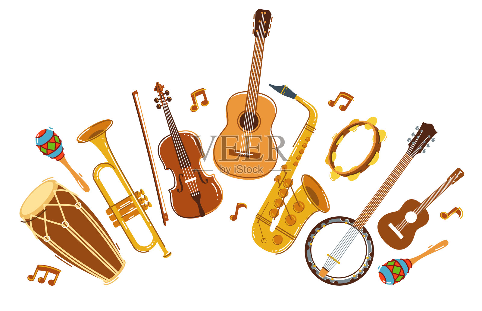 拉丁音乐乐队萨尔萨矢量平面插图孤立在白色背景，现场声音节日音乐会或夜间舞会，巴西或古巴音乐节日主题。插画图片素材