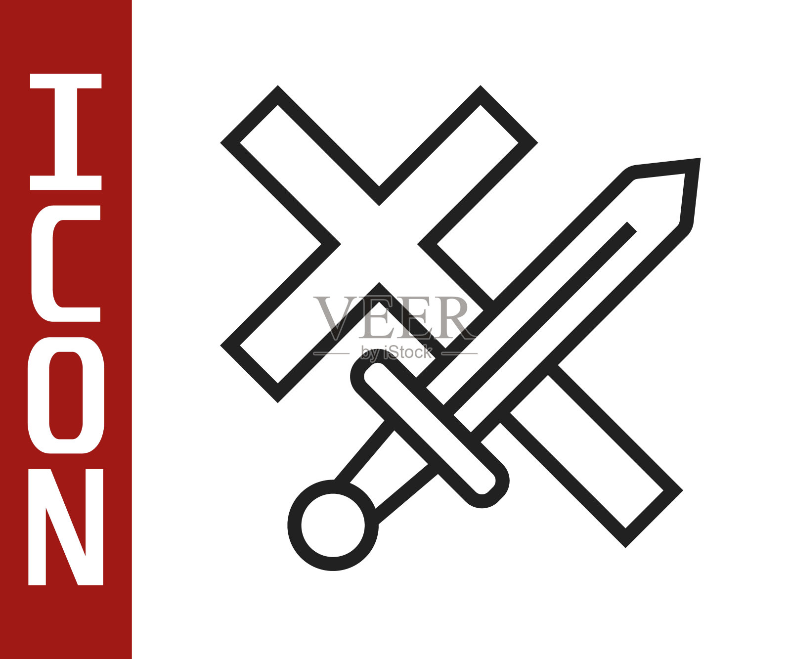 黑线十字军图标孤立在白色背景上。向量插画图片素材