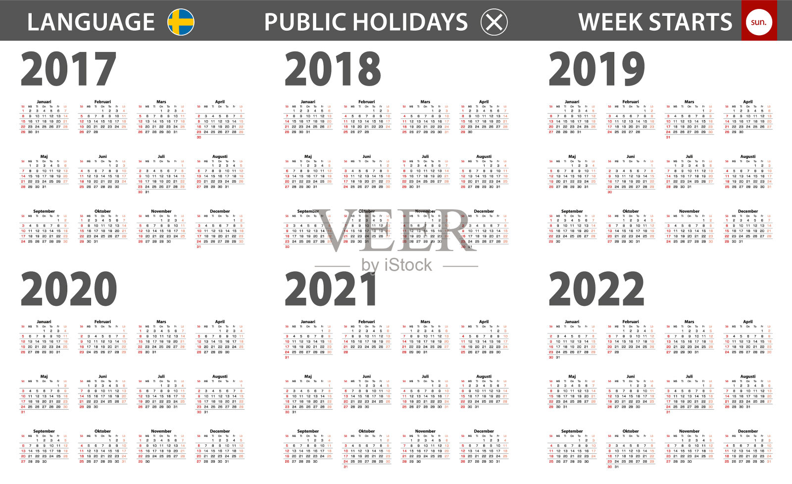 2017-2022年日历瑞典语周插画图片素材