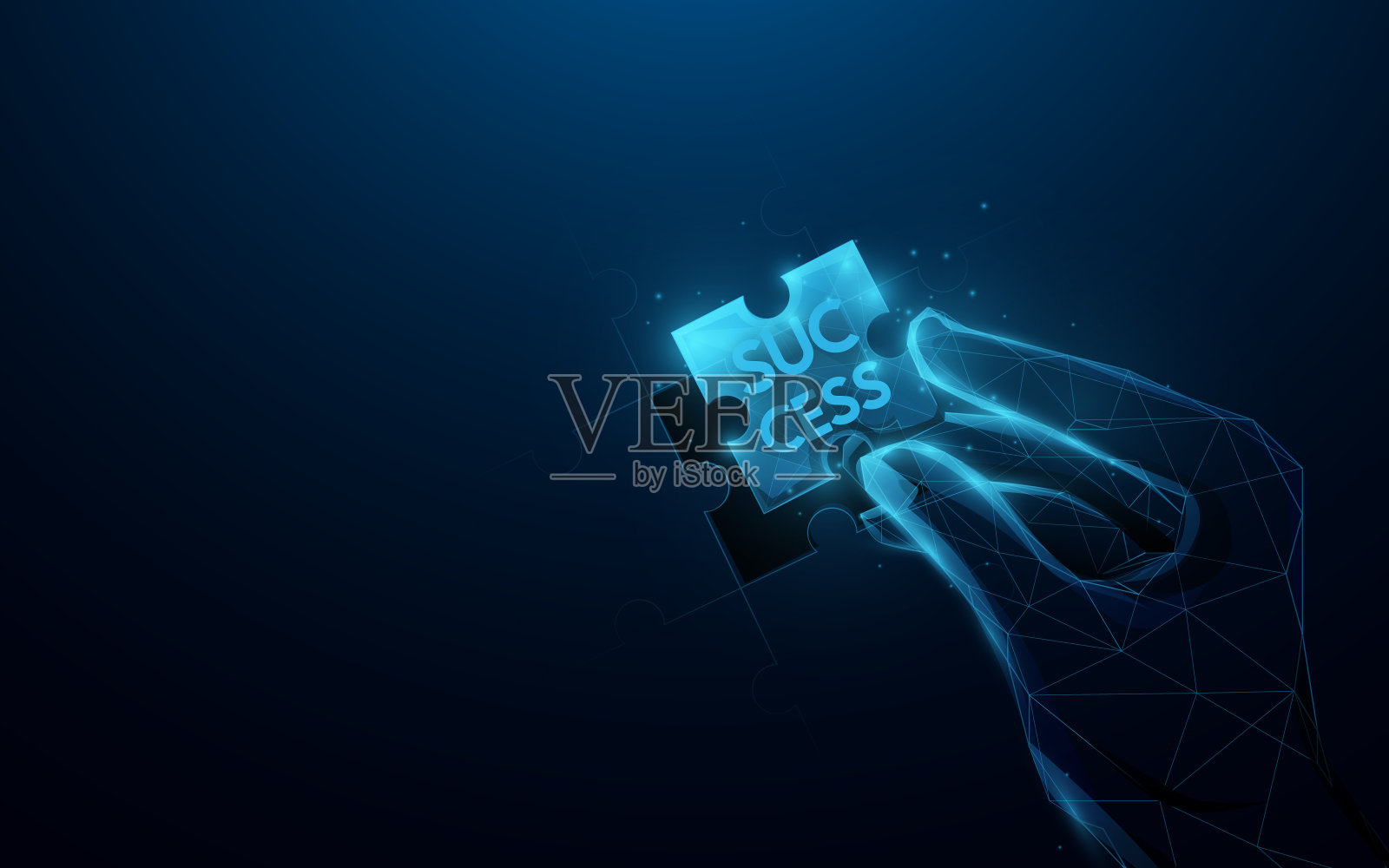 手握成功字在拼图上拼图。商业解决方案，成功理念。矢量图插画图片素材