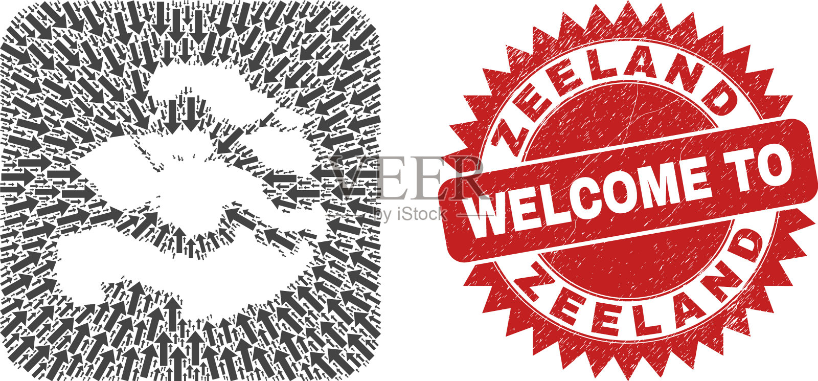 欢迎划痕徽章和泽兰省地图插画图片素材