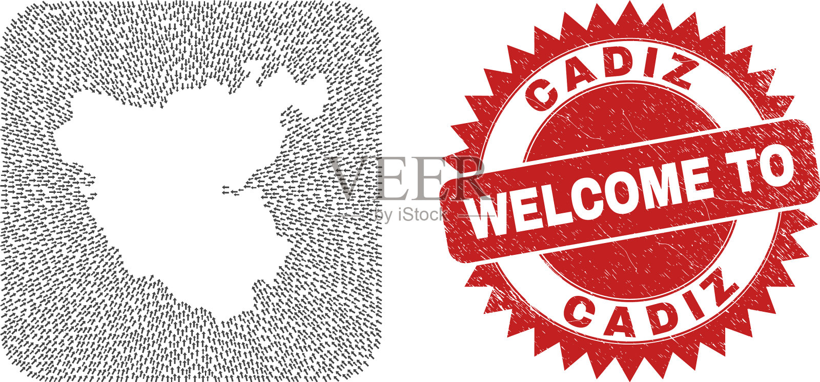 欢迎垃圾徽章和加的斯省地图移动插画图片素材