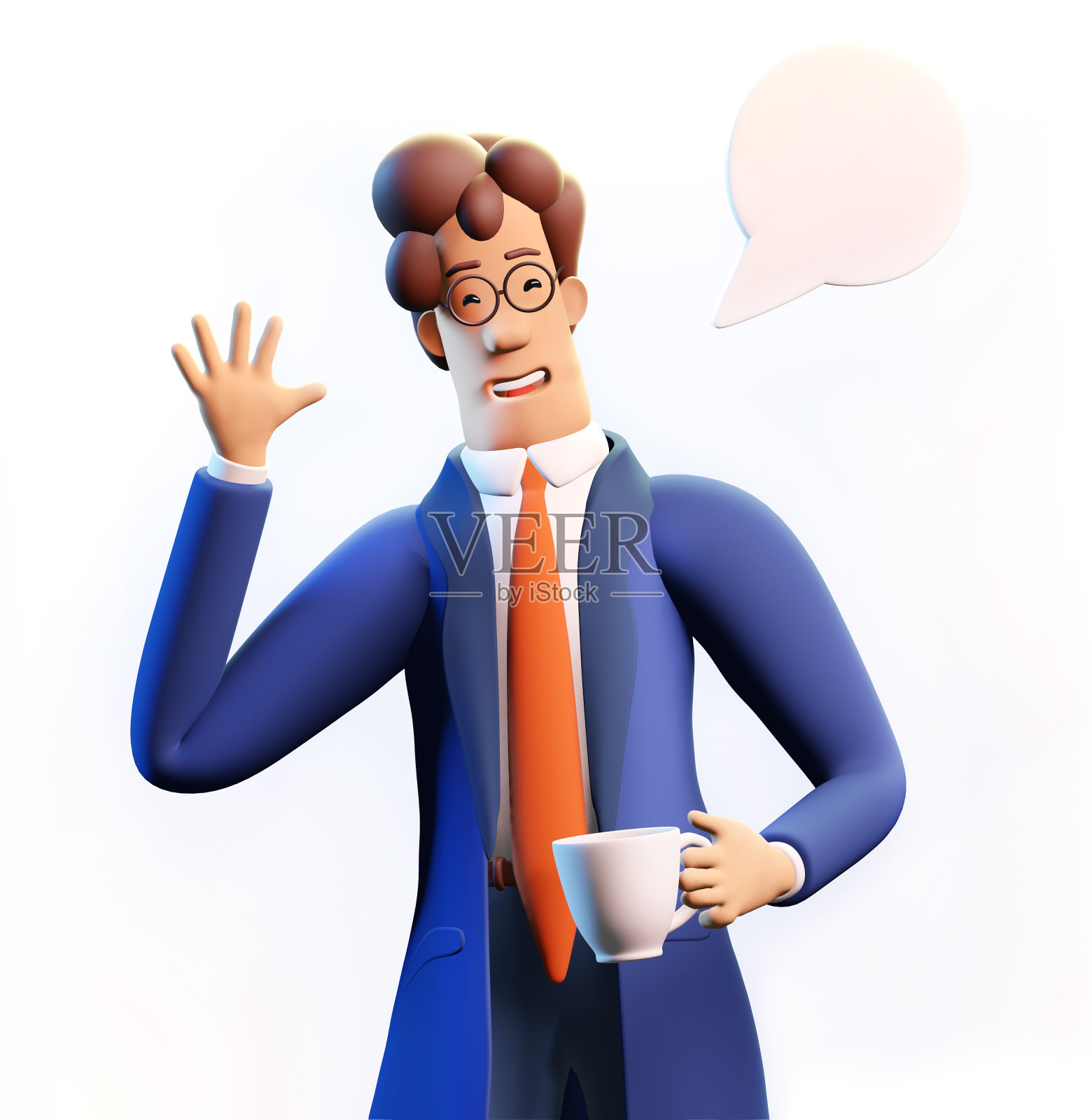 快乐，成功的商人挥手说嗨。3D渲染图。商业、银行、咨询、创业概念。照片摄影图片