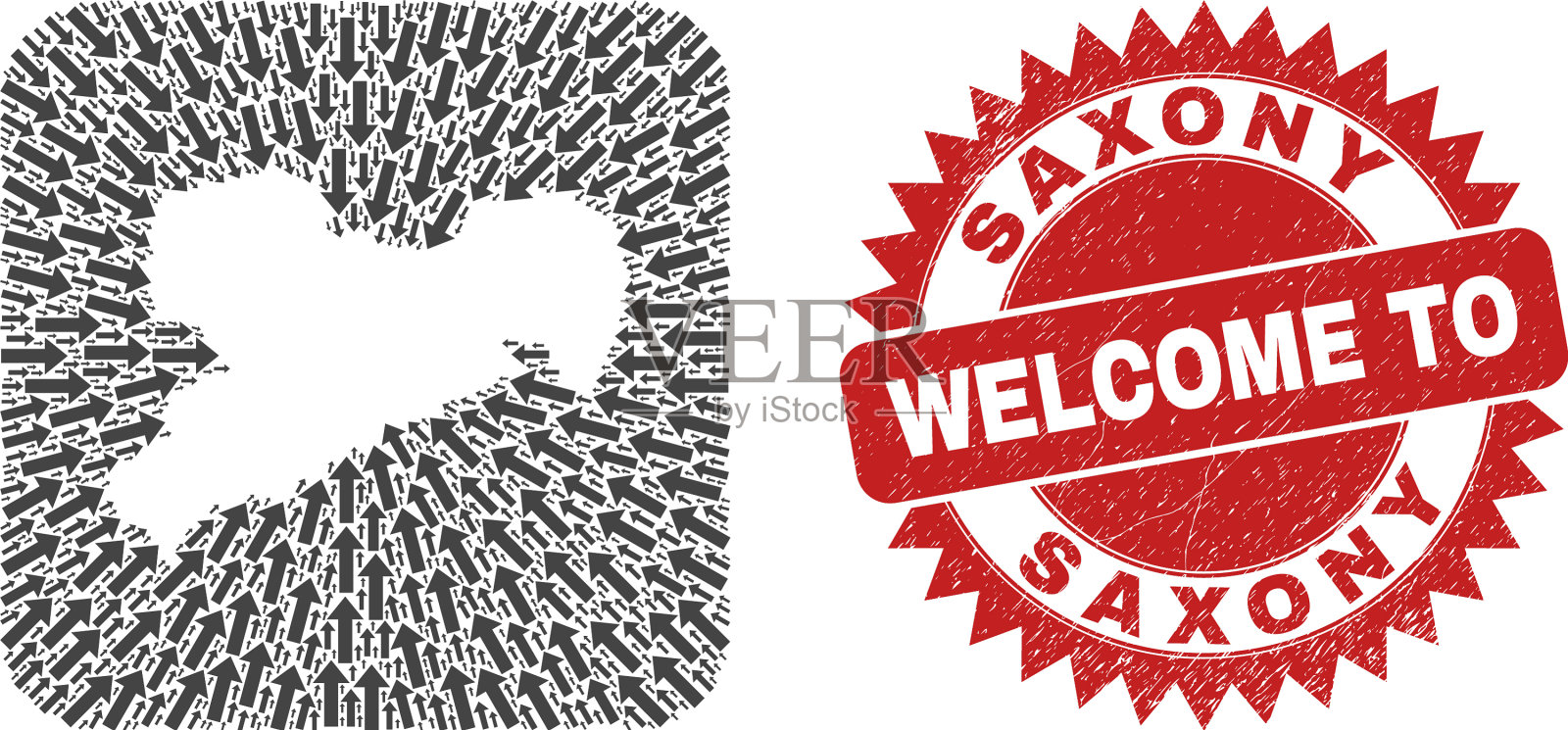 欢迎刮印印章和萨克森土地地图插画图片素材