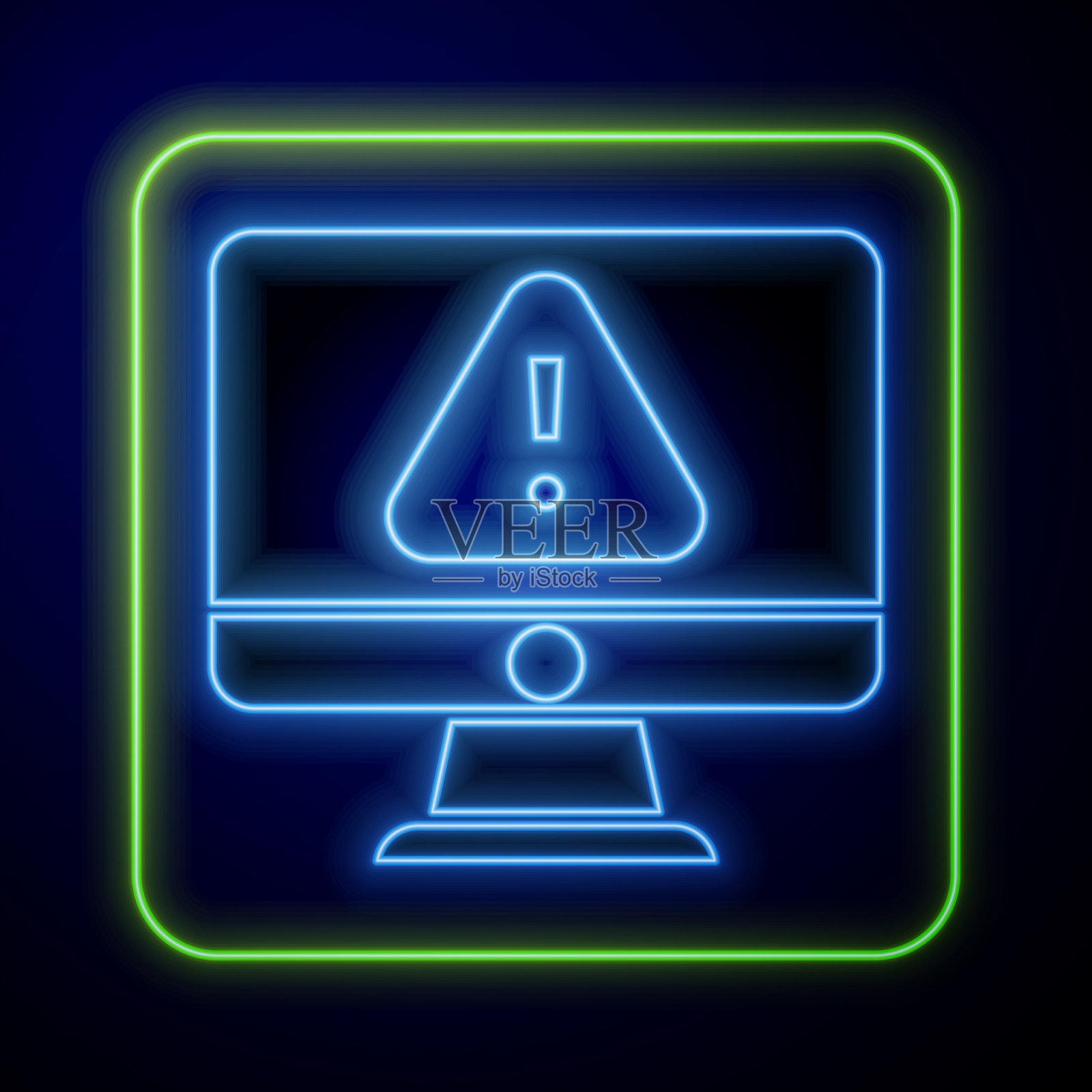 闪烁着霓虹灯的计算机显示器插画图片素材