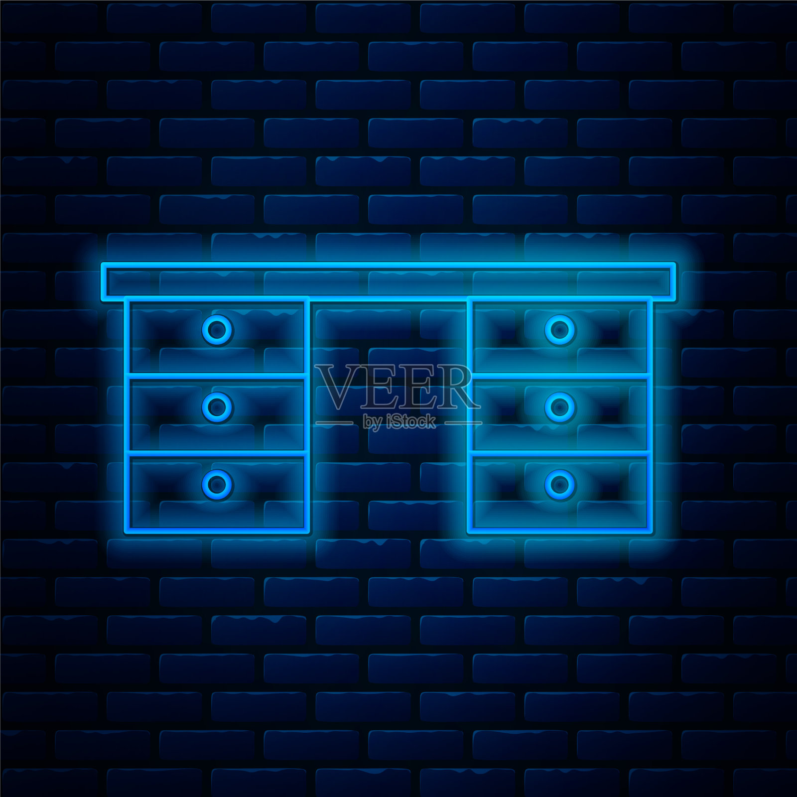 发光的霓虹灯线办公室办公桌图标隔离插画图片素材