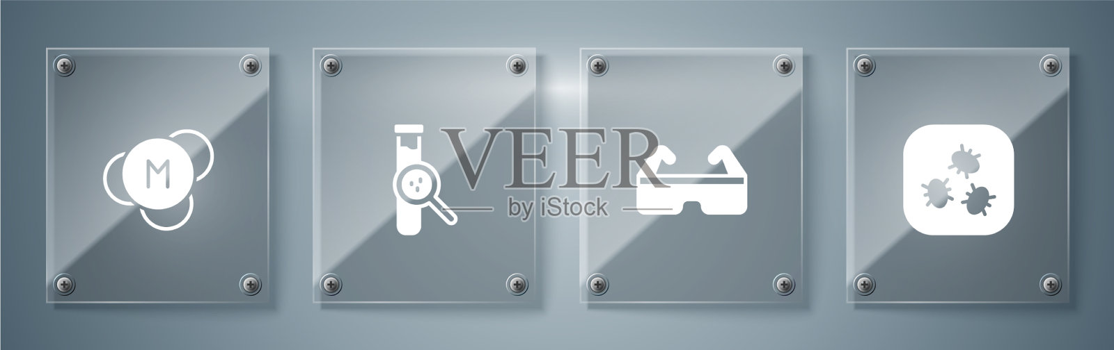 设置细菌安全护目镜和试管眼镜图标素材