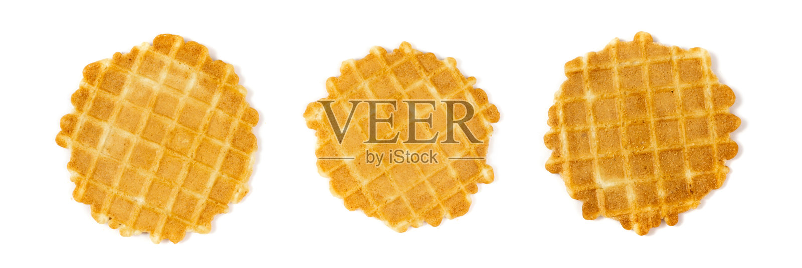 圆形华夫饼，薄华夫饼，金色比利时华夫饼照片摄影图片