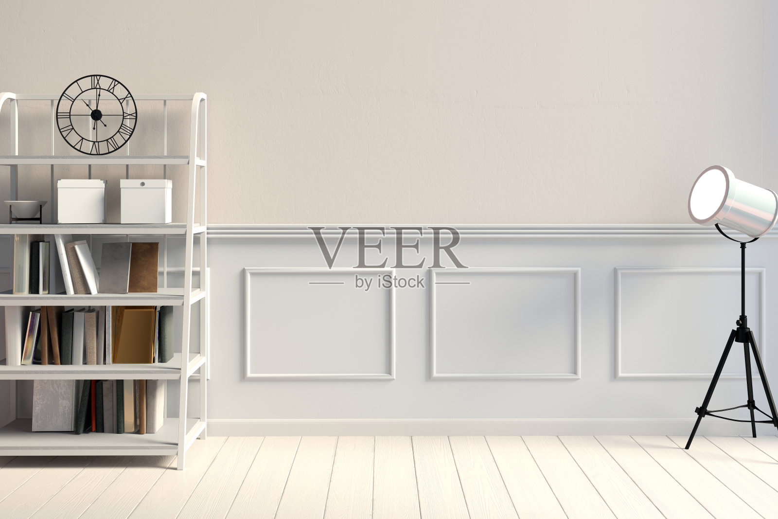 现代化的内饰与机架。墙模型。3 d演示。照片摄影图片