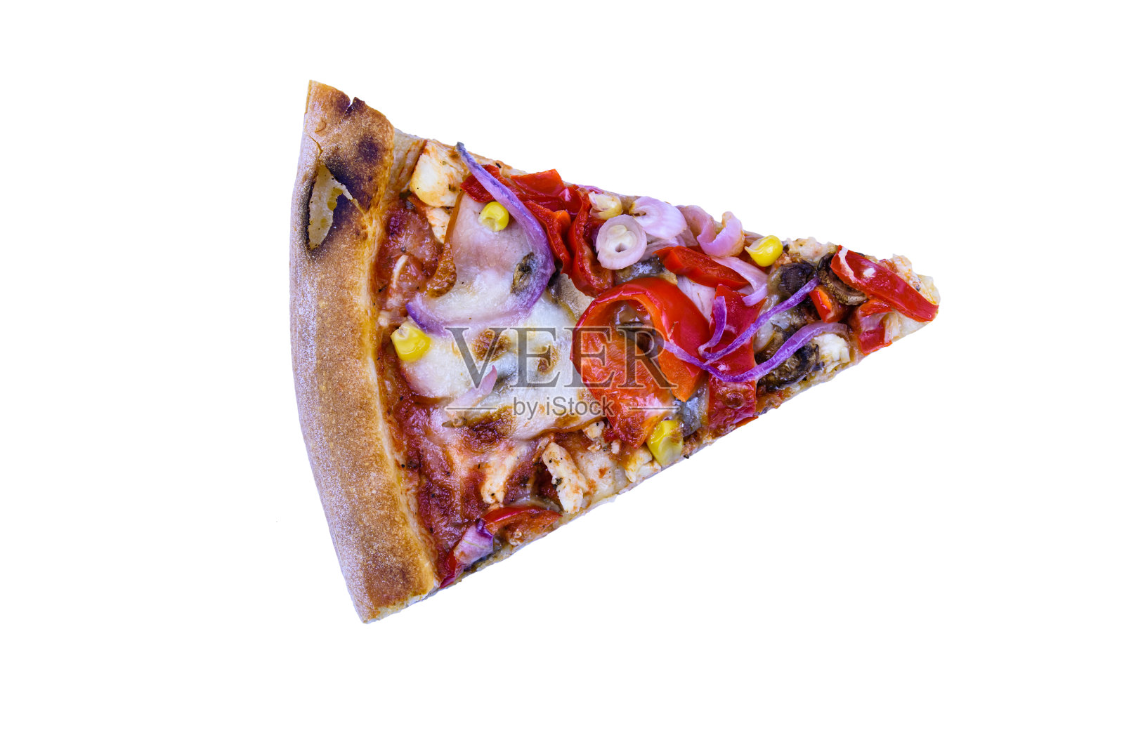 一片墨西哥披萨与意大利腊肠，蔬菜和帕尔马干酪孤立在白色背景照片摄影图片