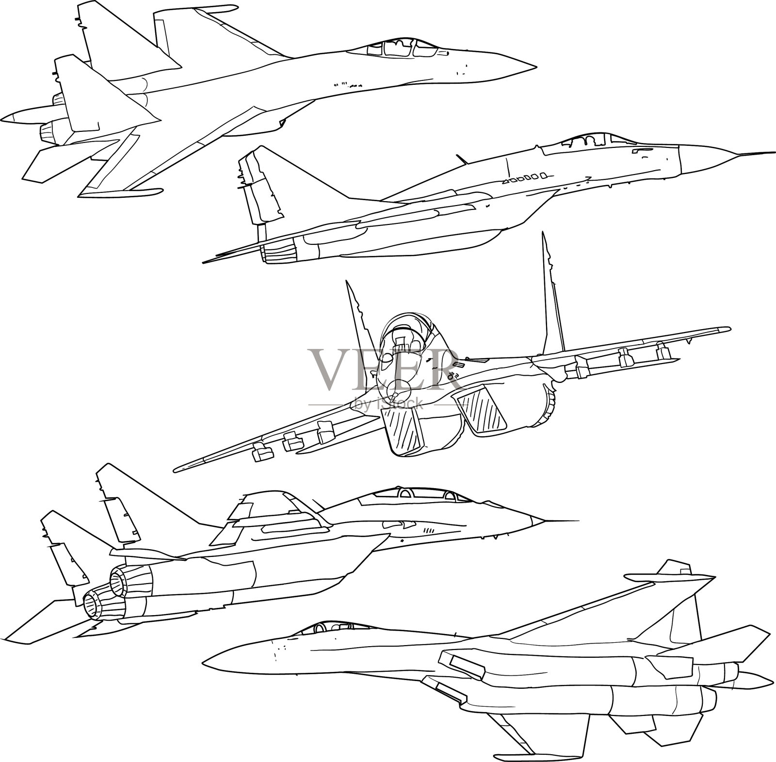将军用战斗机的轮廓设置在插画图片素材