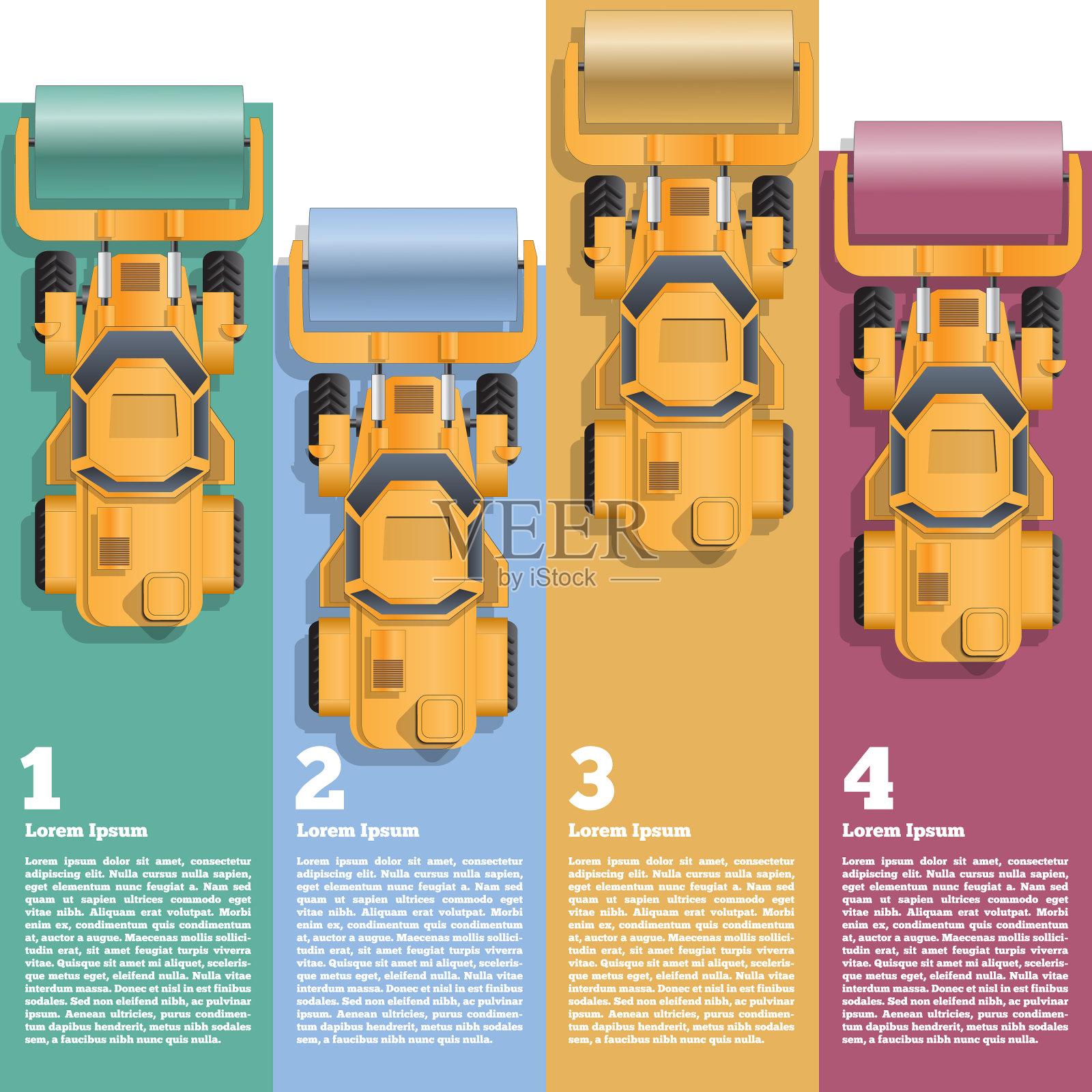 设置带彩色条的压路机图标素材
