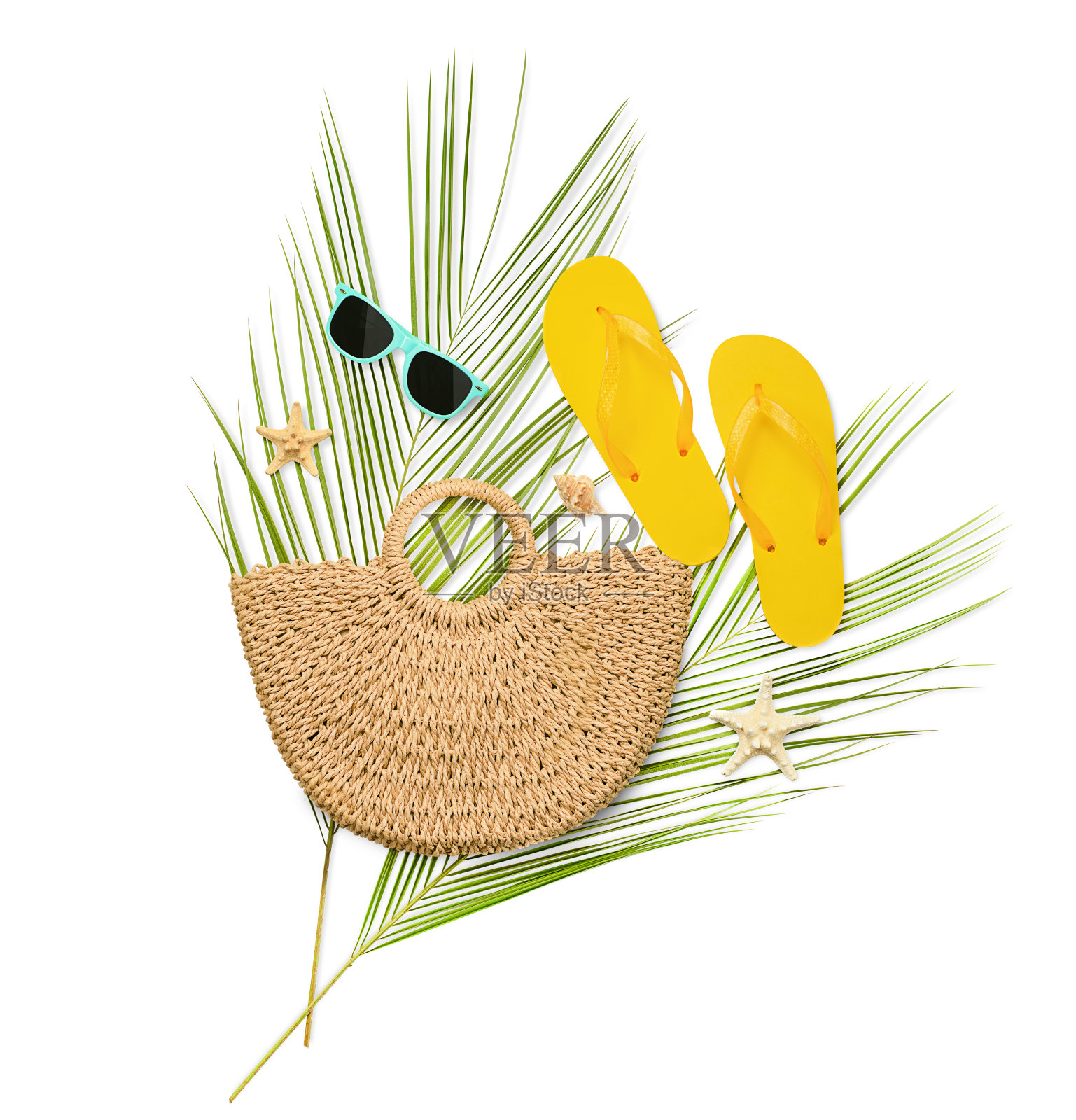 度假人士个人用品的组合照片摄影图片