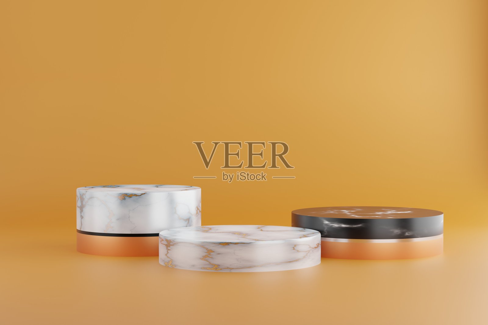 3d渲染的空白黑白大理石展台设计产品展示，3个圆柱体，抽象的最小概念，空白空间，简单干净的设计，豪华极简的模型照片摄影图片